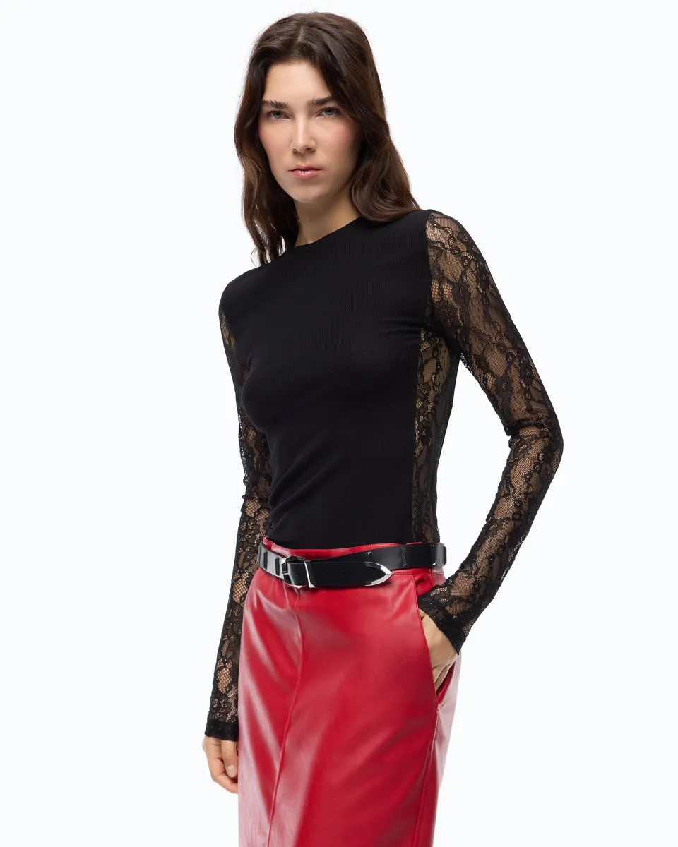 Pinko Fucecchio T-Shirt sweter czarny koronka