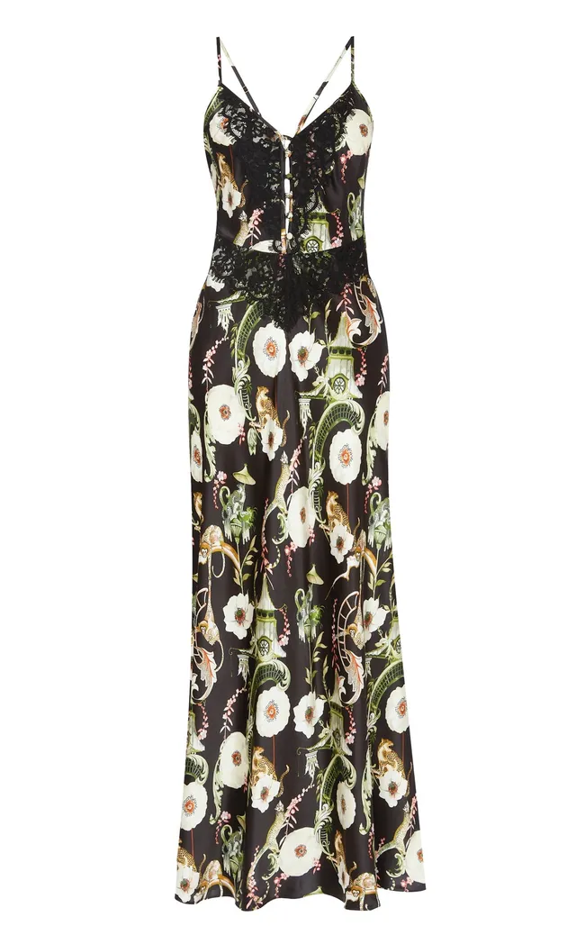 Temperley London Aphrodite koszula nocna czarna midi