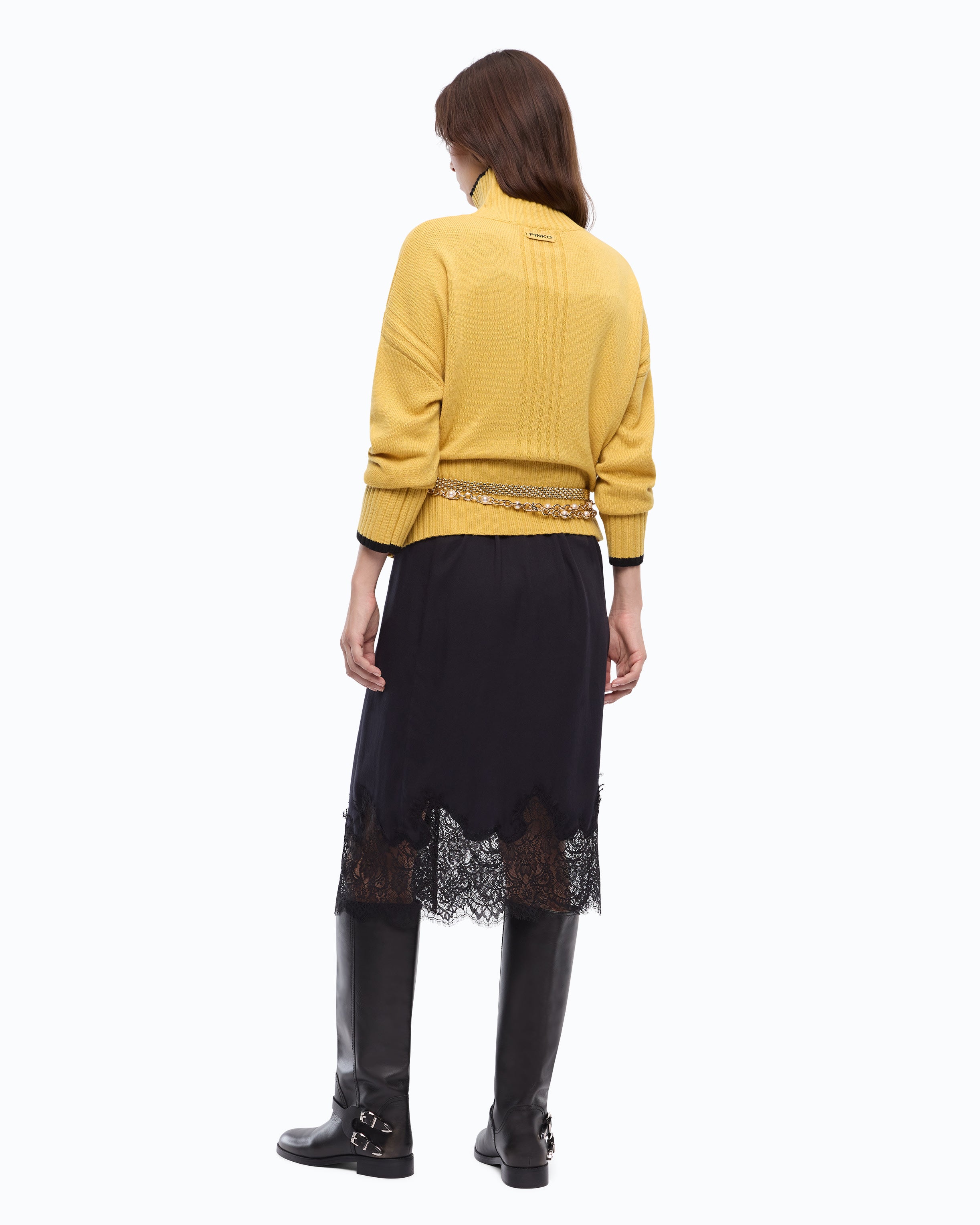 Pinko Falkland Sweater sweter z golfem złoty wełna kaszmir