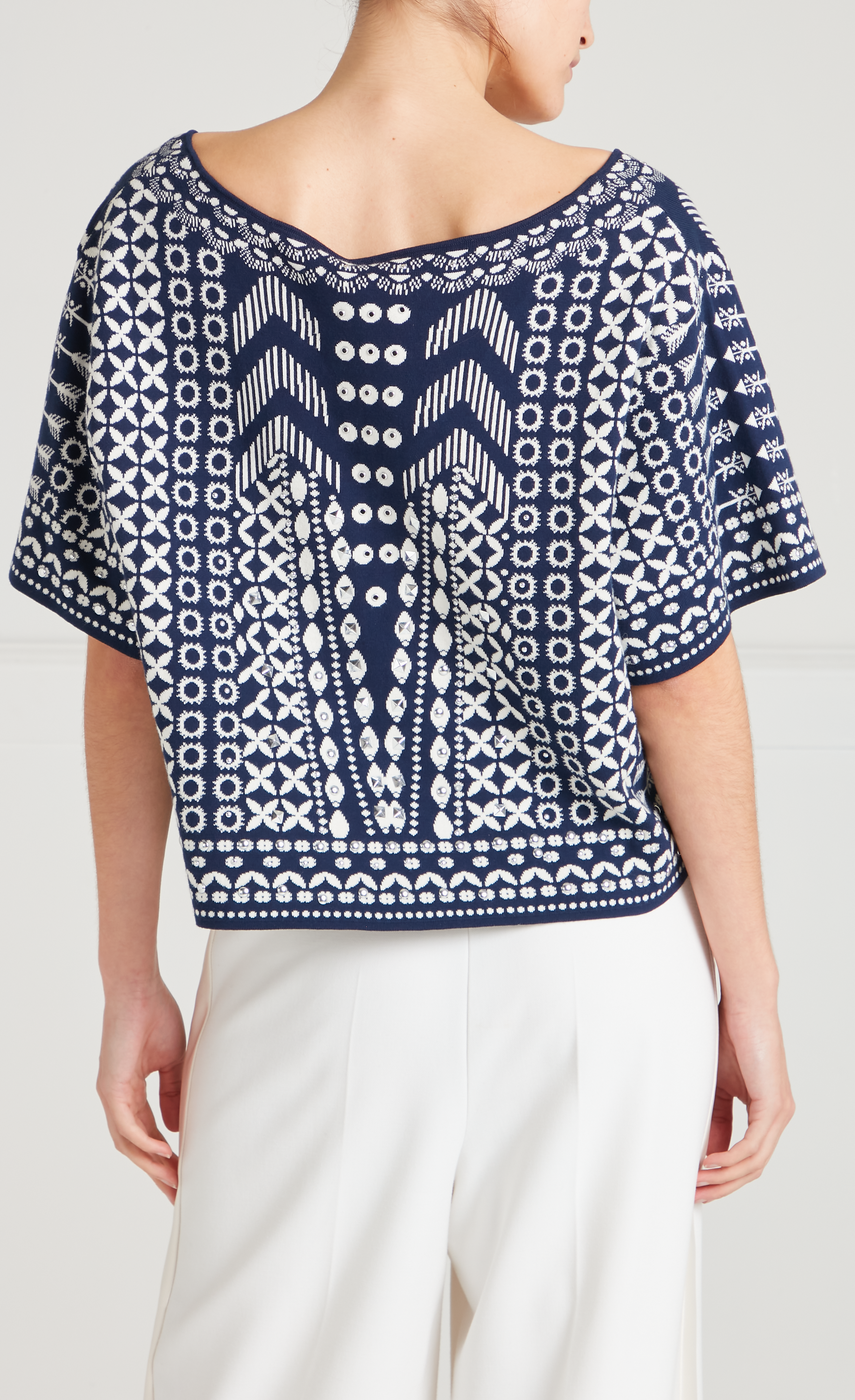 Temperley London Tlalli top dzianinowy Navy Silver krótki