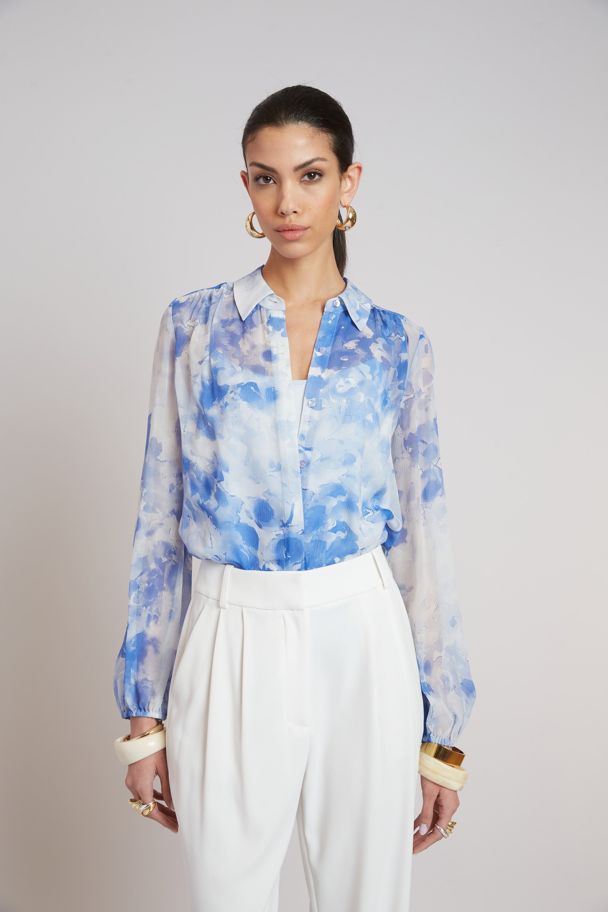 Elie Tahari Oceana Silk koszula Multi + top