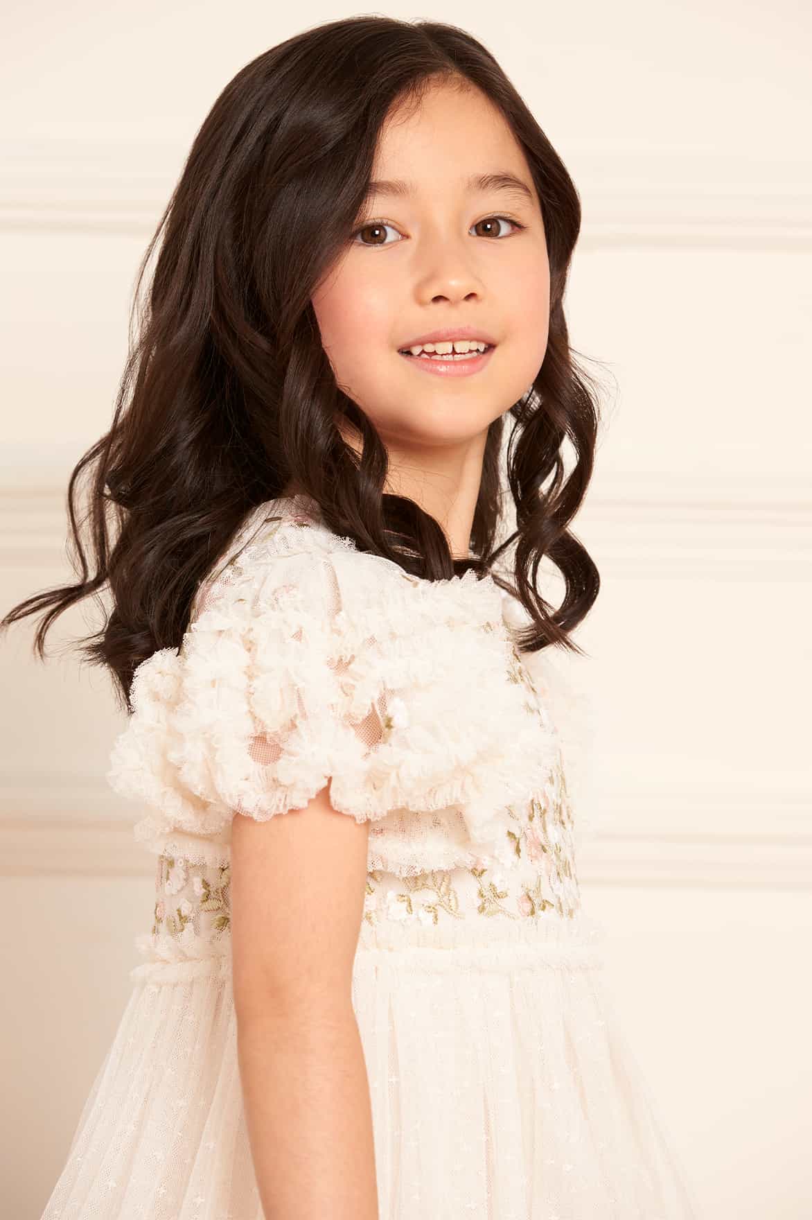 Needle & Thread Posy Bodice Kids Dress sukienka kremowa tiulowa