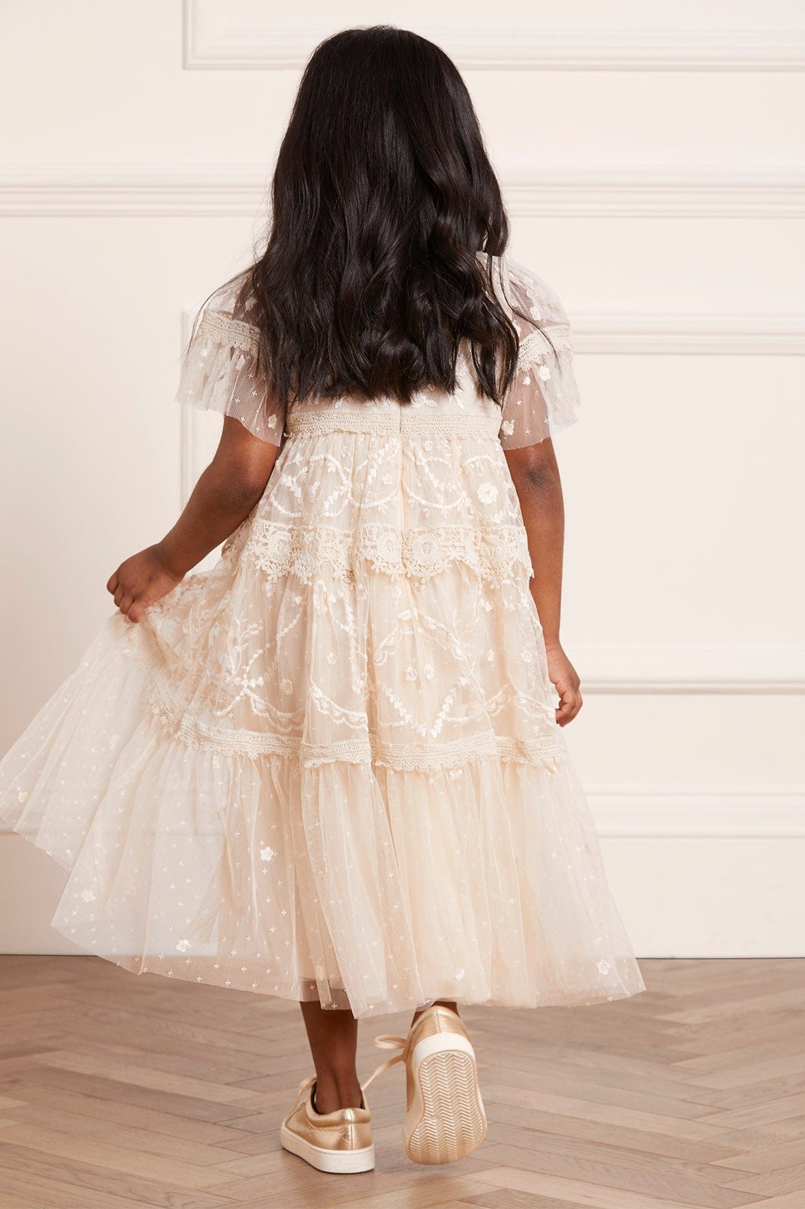 Needle & Thread Midsummer Lace Kids Dress sukienka kremowa haftowana