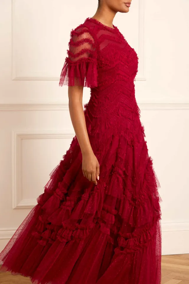 Needle & Thread Elia Short Gown suknia wieczorowa Red tiulowa
