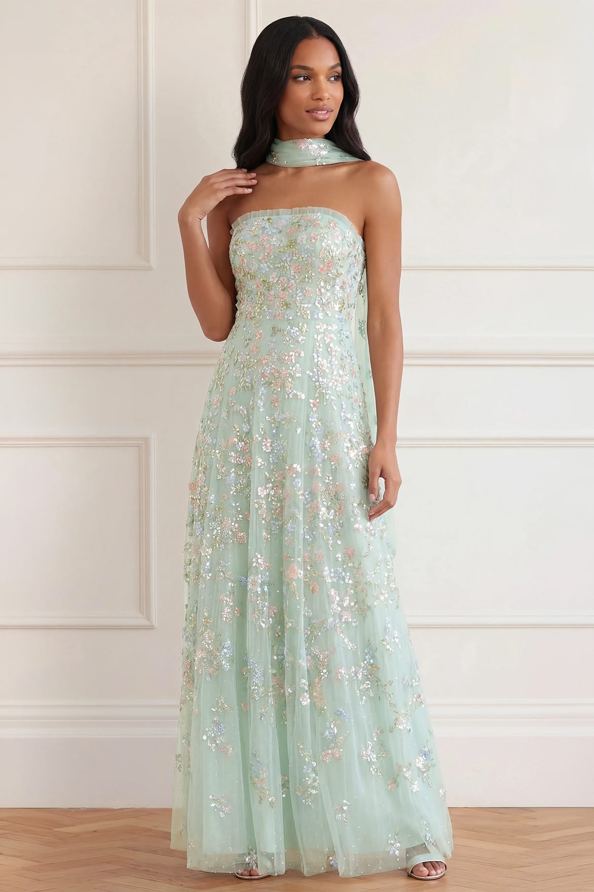 Needle & Thread Forget-Me-Not sukienka wieczorowa Green cekinowa