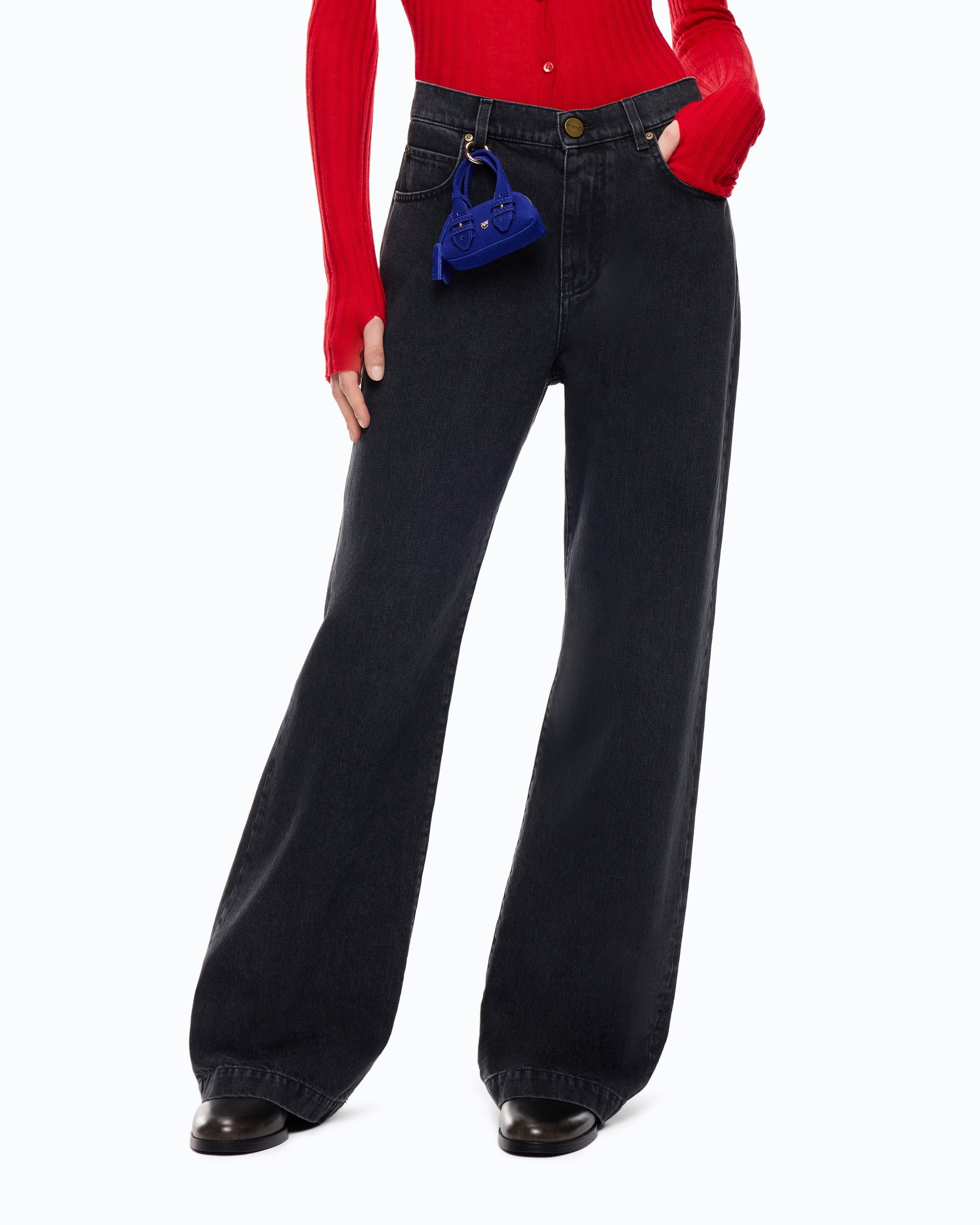 Pinko Wanda Waist Down Wide Leg jeansy czarne wide leg