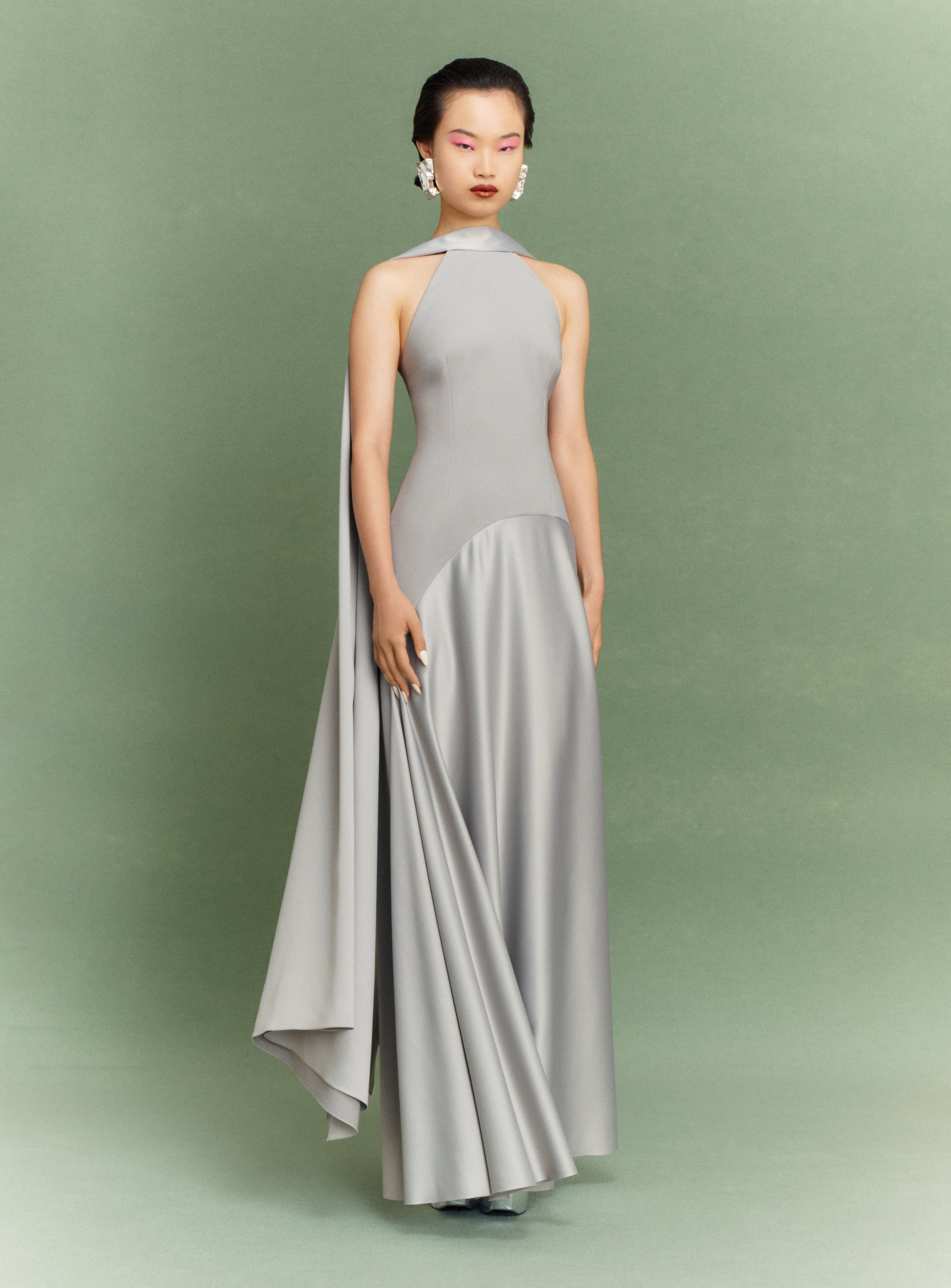 Solace London Cece sukienka wieczorowa maxi pewter halter