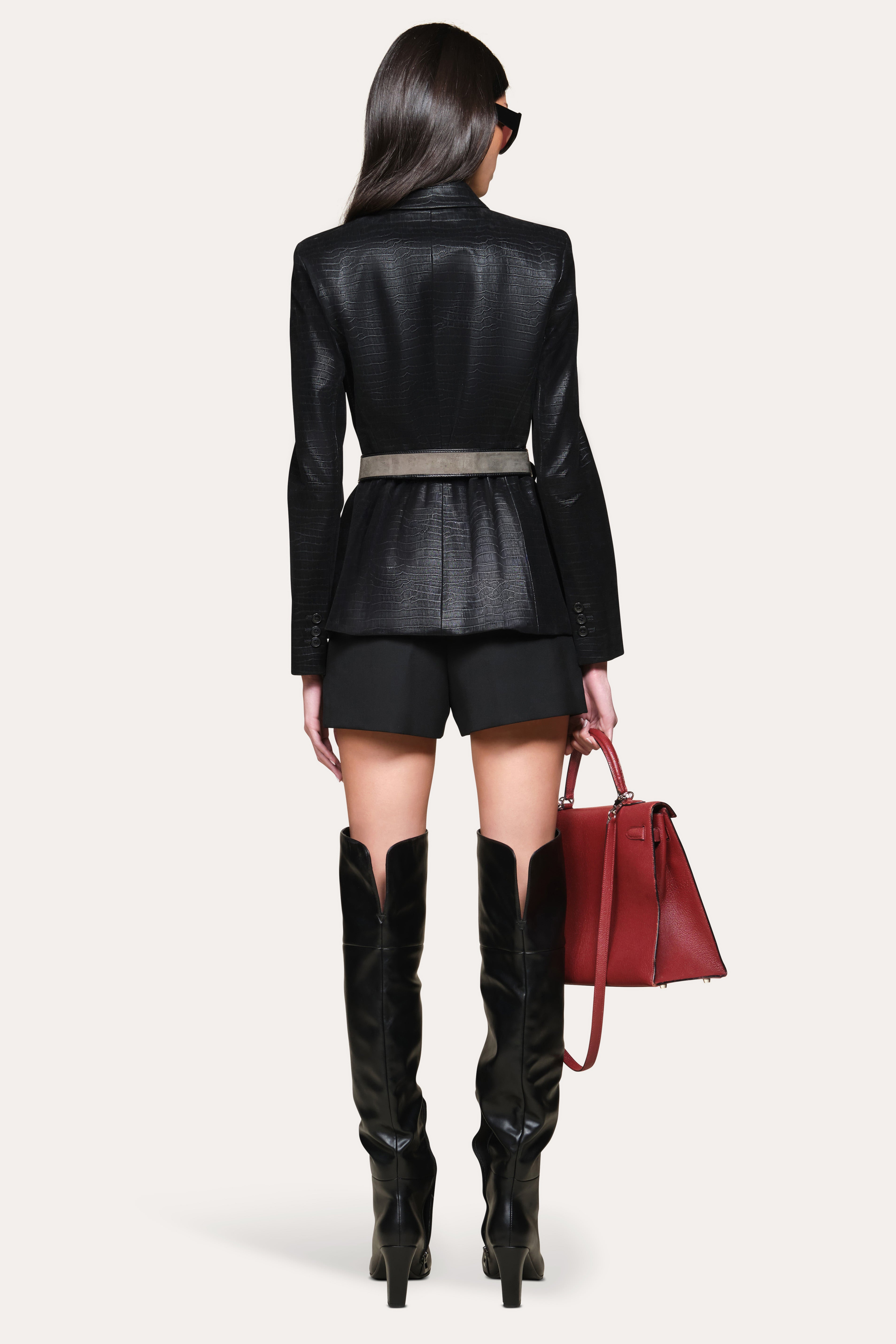 Elie Tahari Crocodile Panel blezer czarny wężowy