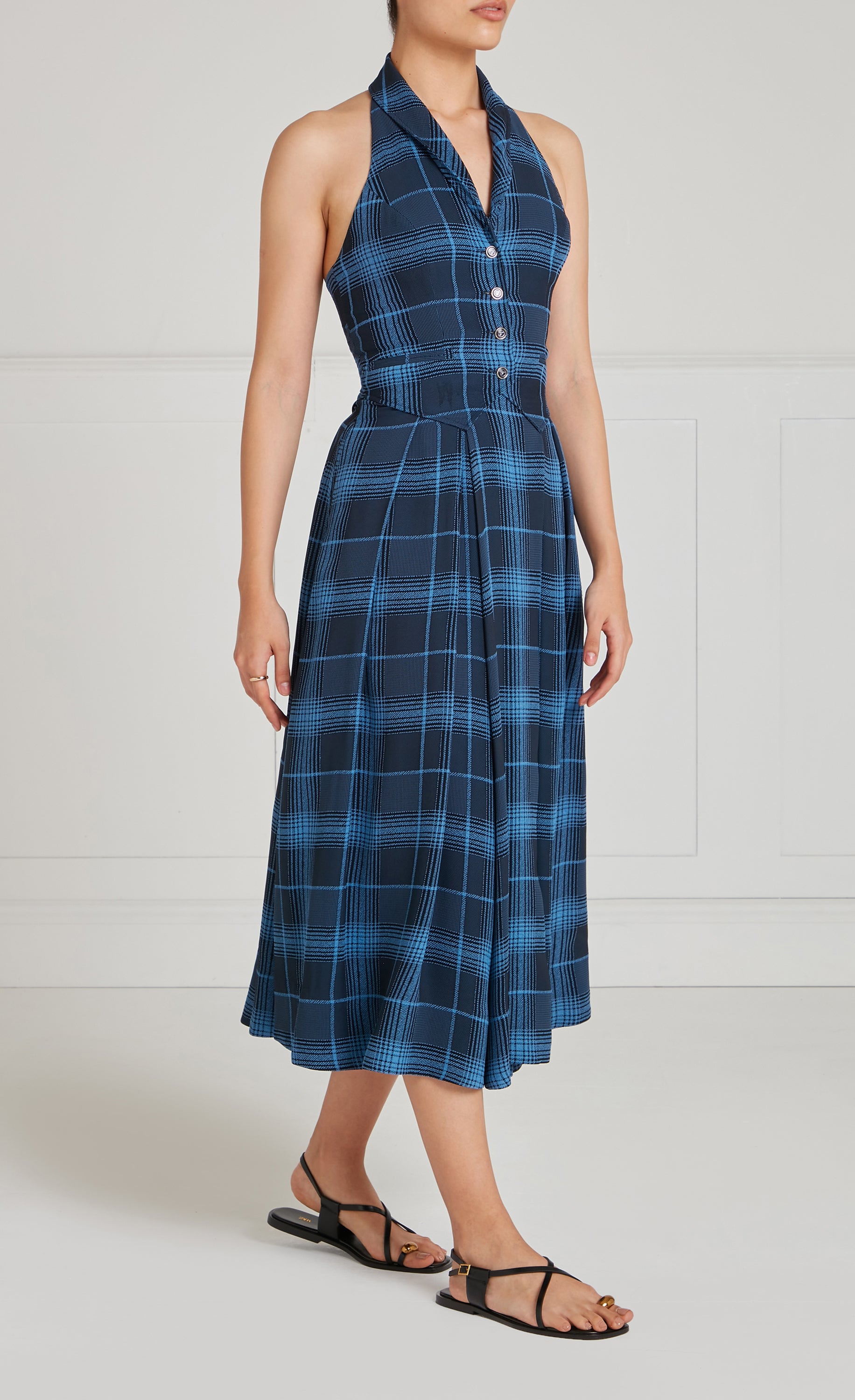 Temperley London Plath sukienka granatowa krata