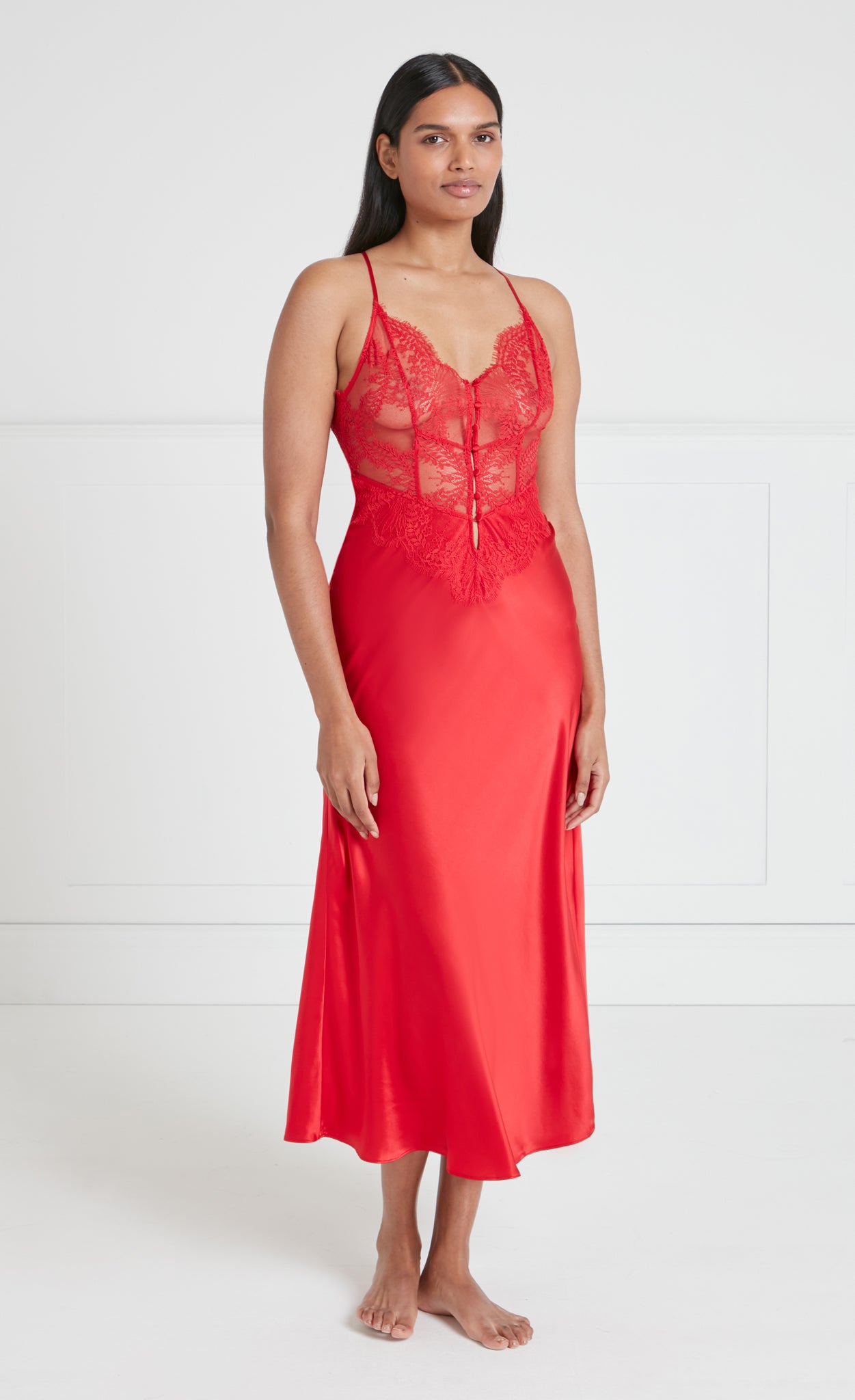 Temperley London Gaia koszula nocna czerwona satyna
