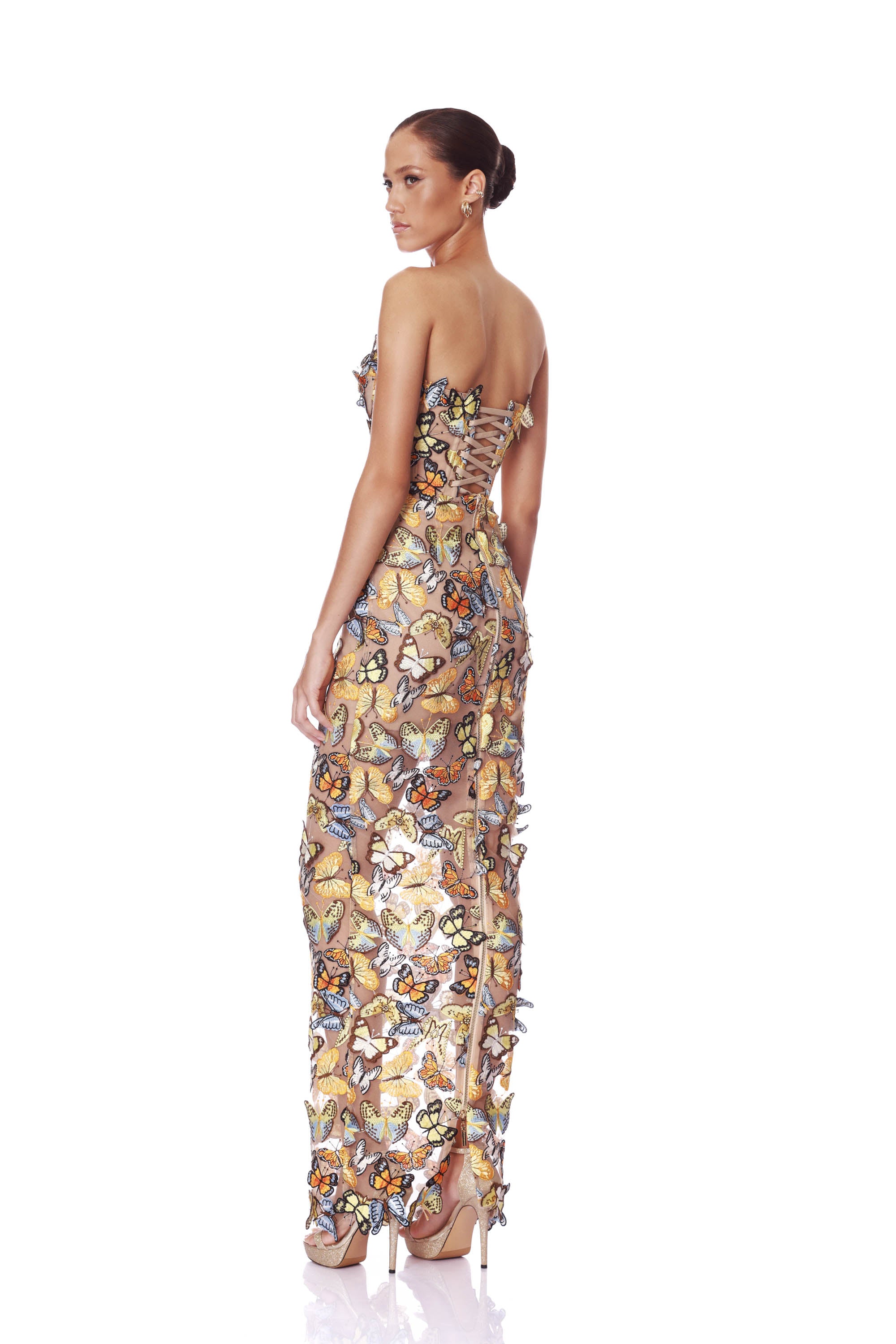 Bronx and Banco Bella 3D Butterfly Dahlia sukienka maxi złota