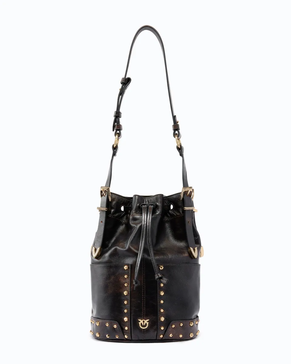 Pinko Bucket Mini Patch torebka skórzana ćwieki
