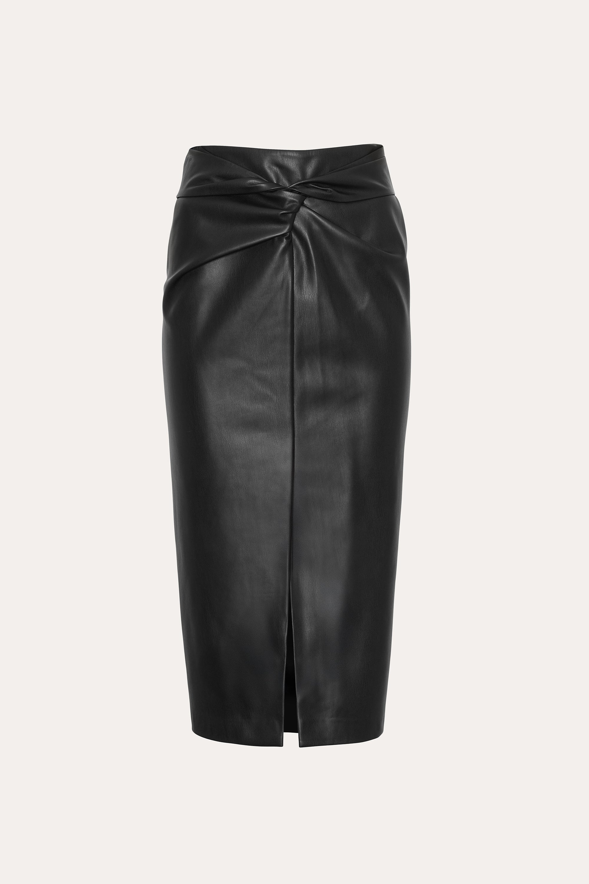 Elie Tahari Vegan Leather Twist spódnica midi czarna
