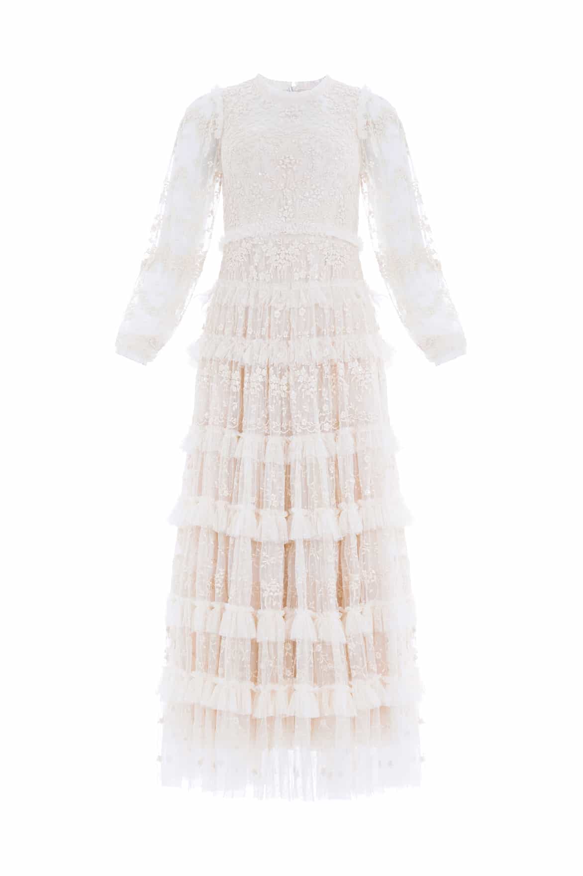 Needle & Thread Blossom Lace Ankle Gown sukienka kremowa haftowana