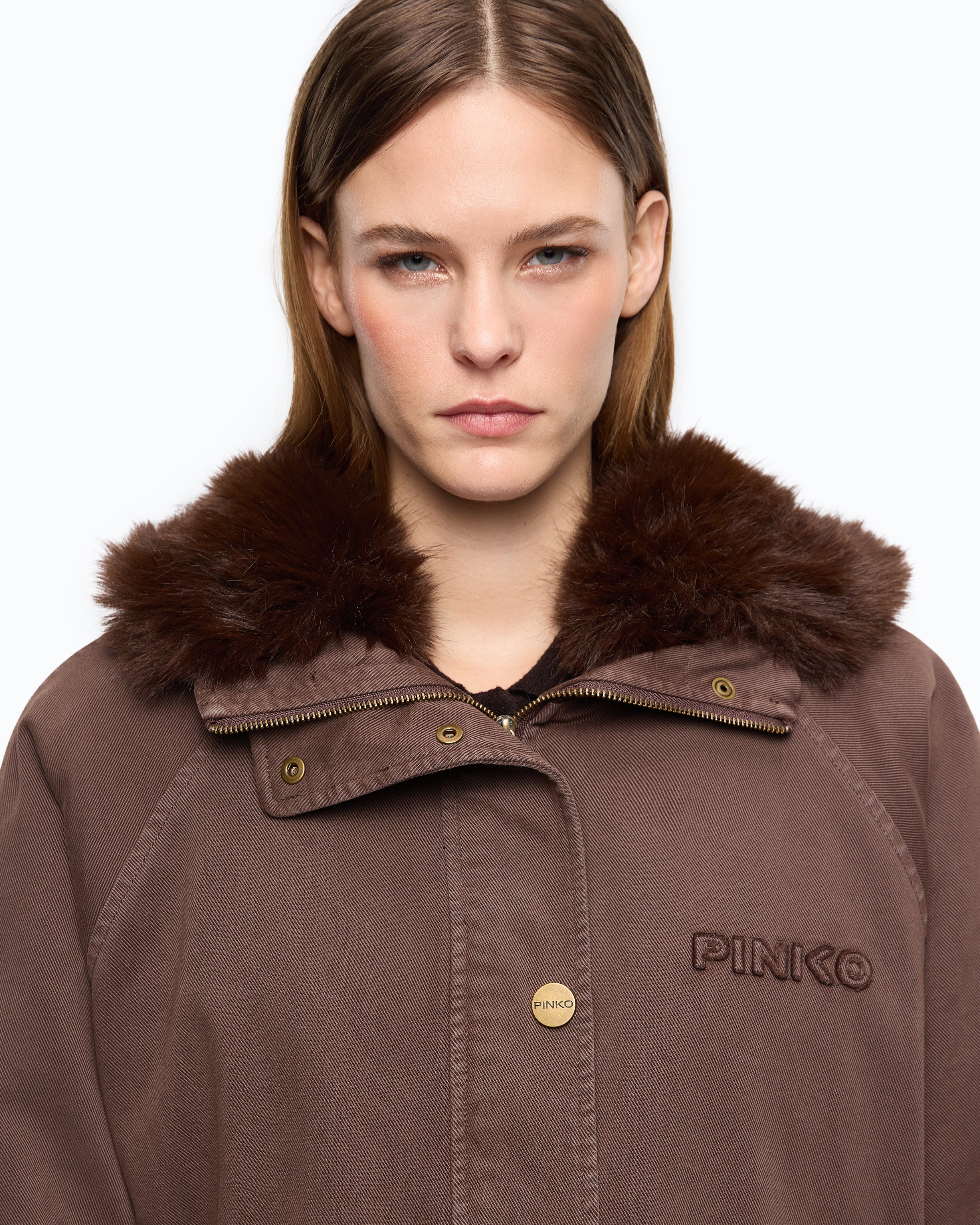Pinko Patria Parka parka bawełniana brązowa