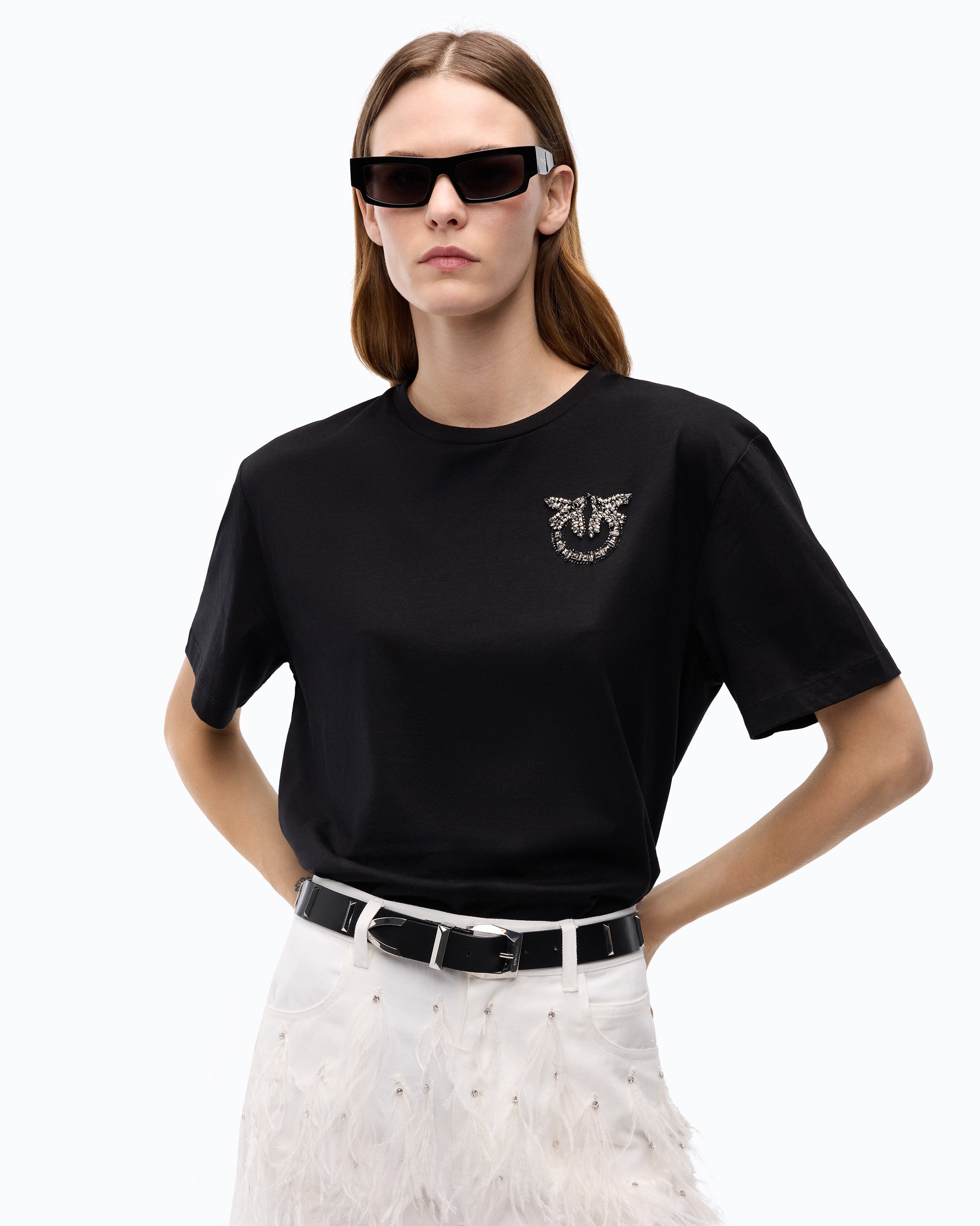 Pinko Strepitoso T-Shirt koszulka czarna kryształki