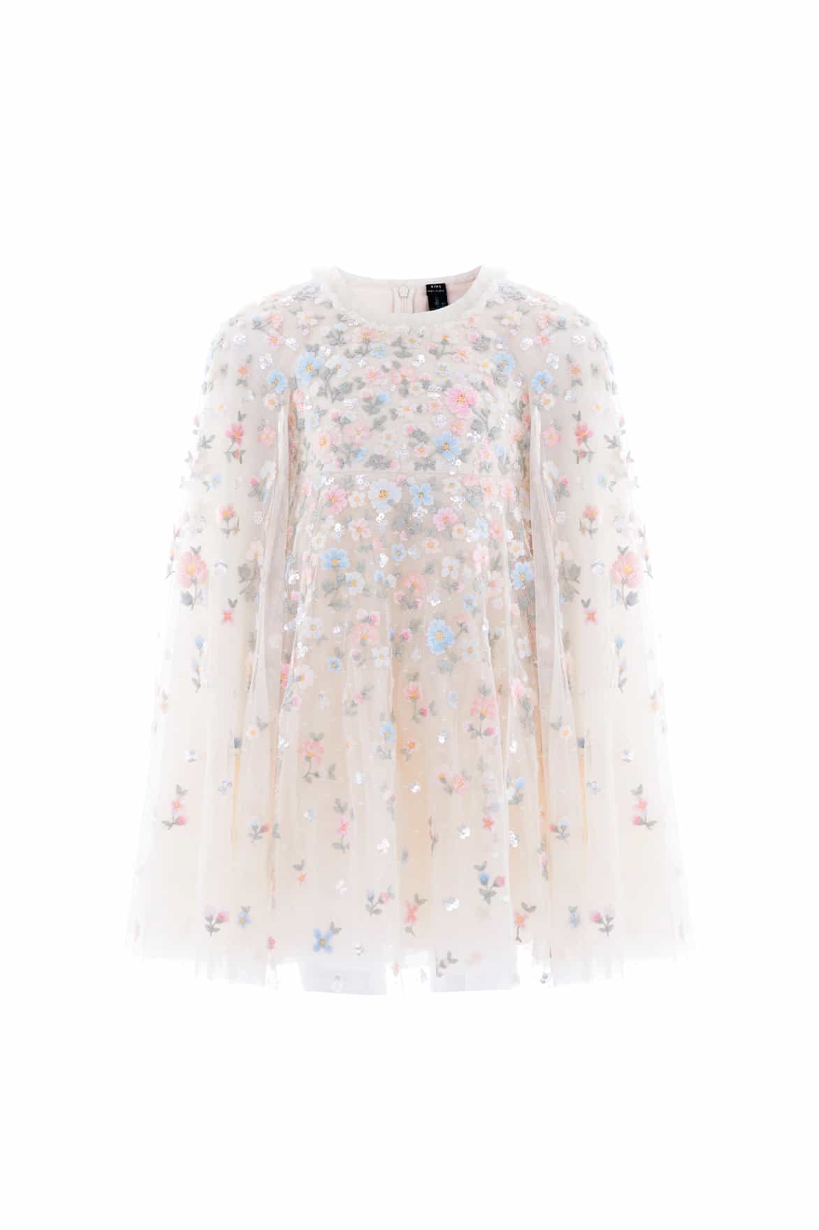 Needle & Thread Dahlia Ditsy Cape Kids Dress sukienka kremowa