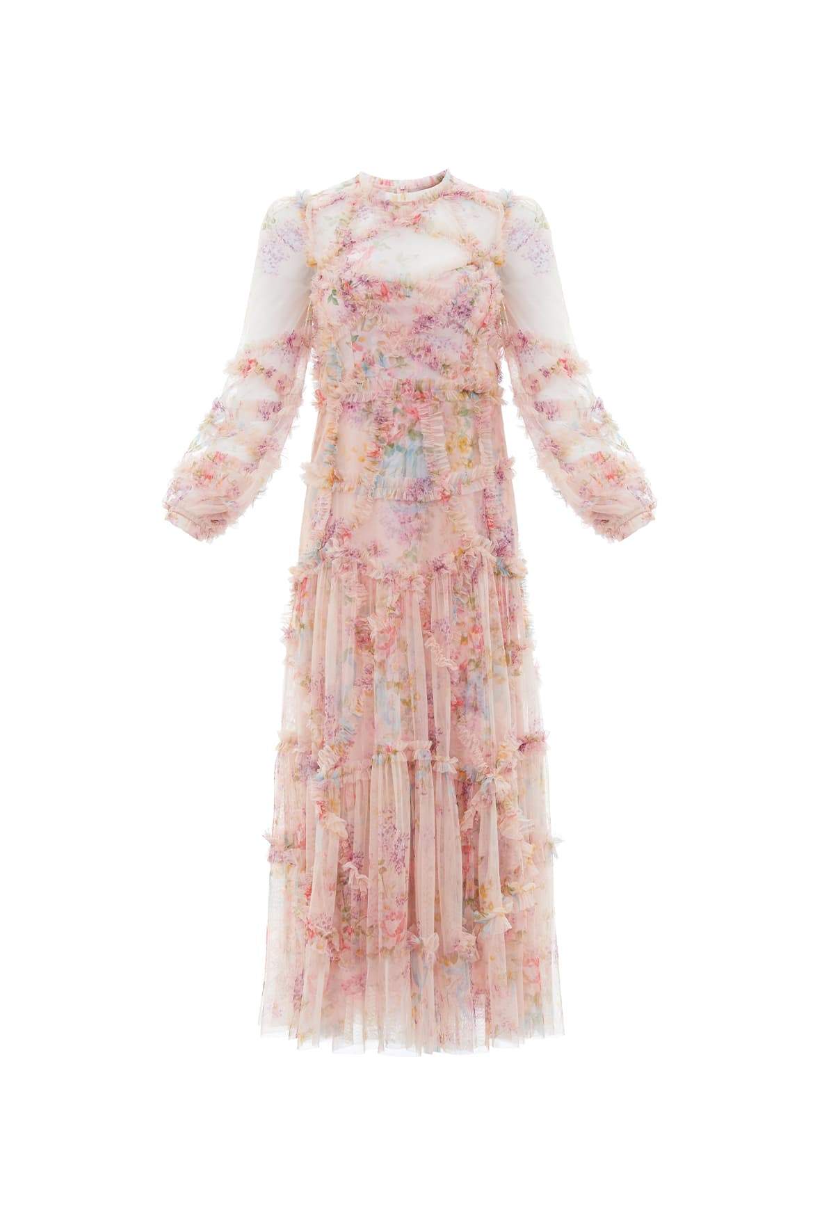 Needle & Thread Floral Diamond Ruffle Ballerina Dress sukienka multi nadruk