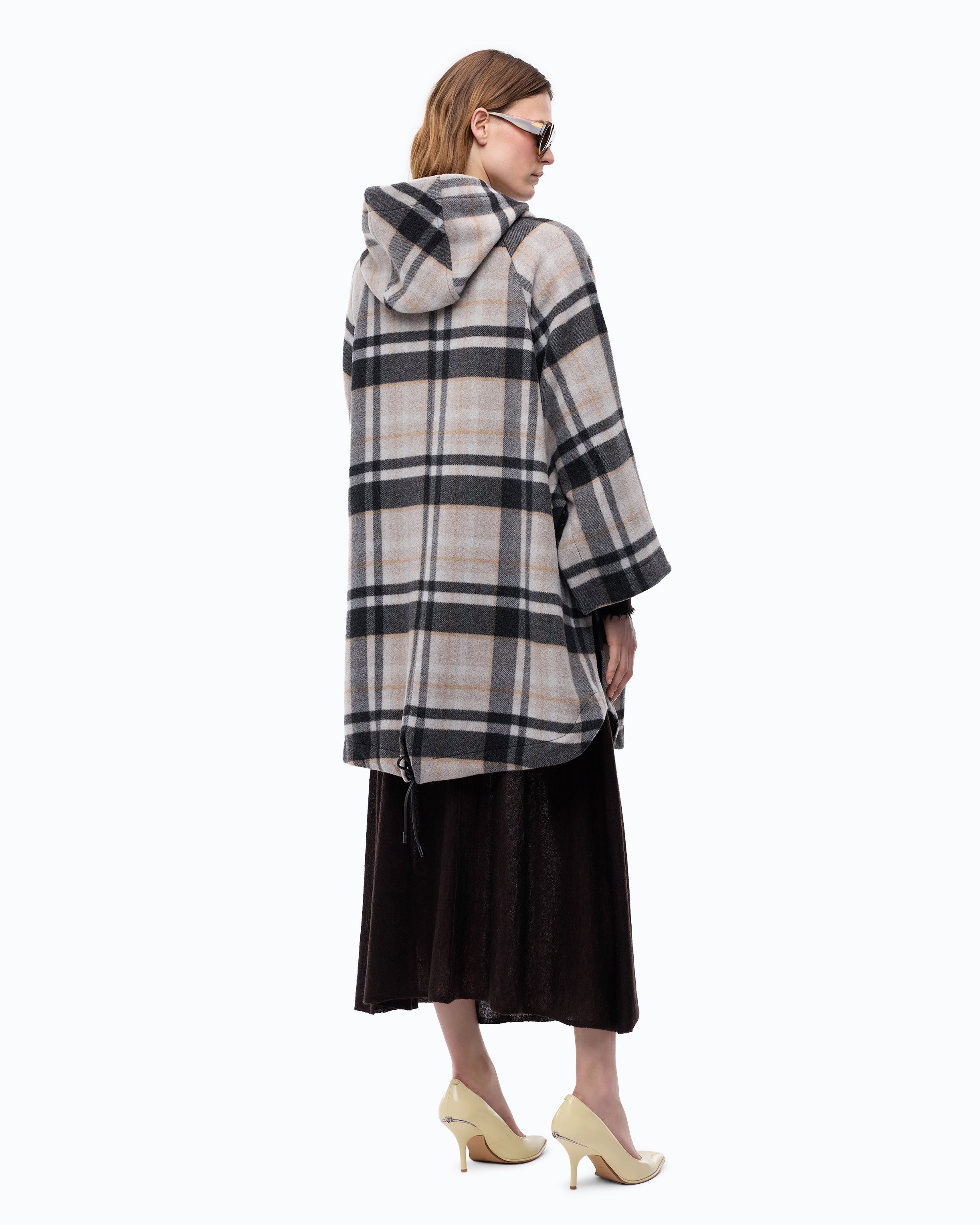 Pinko Musa Cape peleryna wełniana w kratę oversize