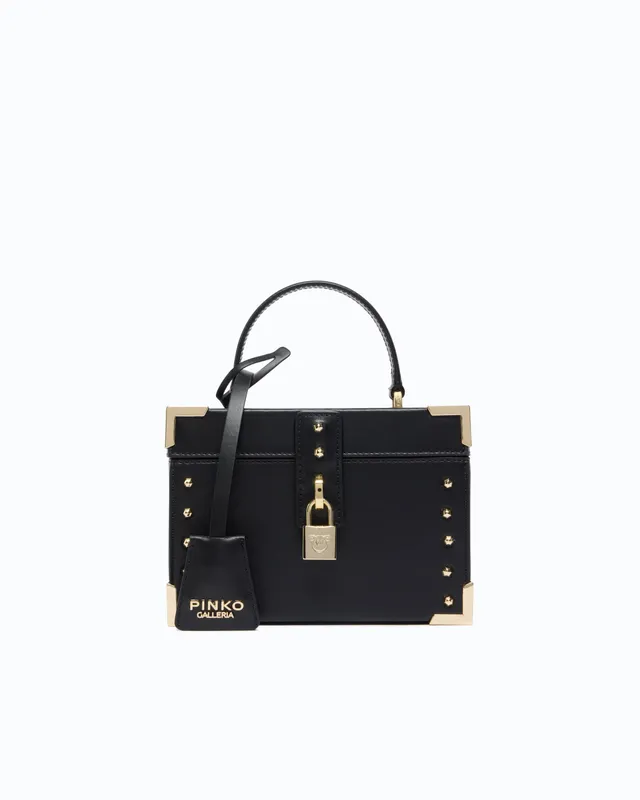 Pinko Galleria kosmetyczka skórzana czarna z ćwiekami