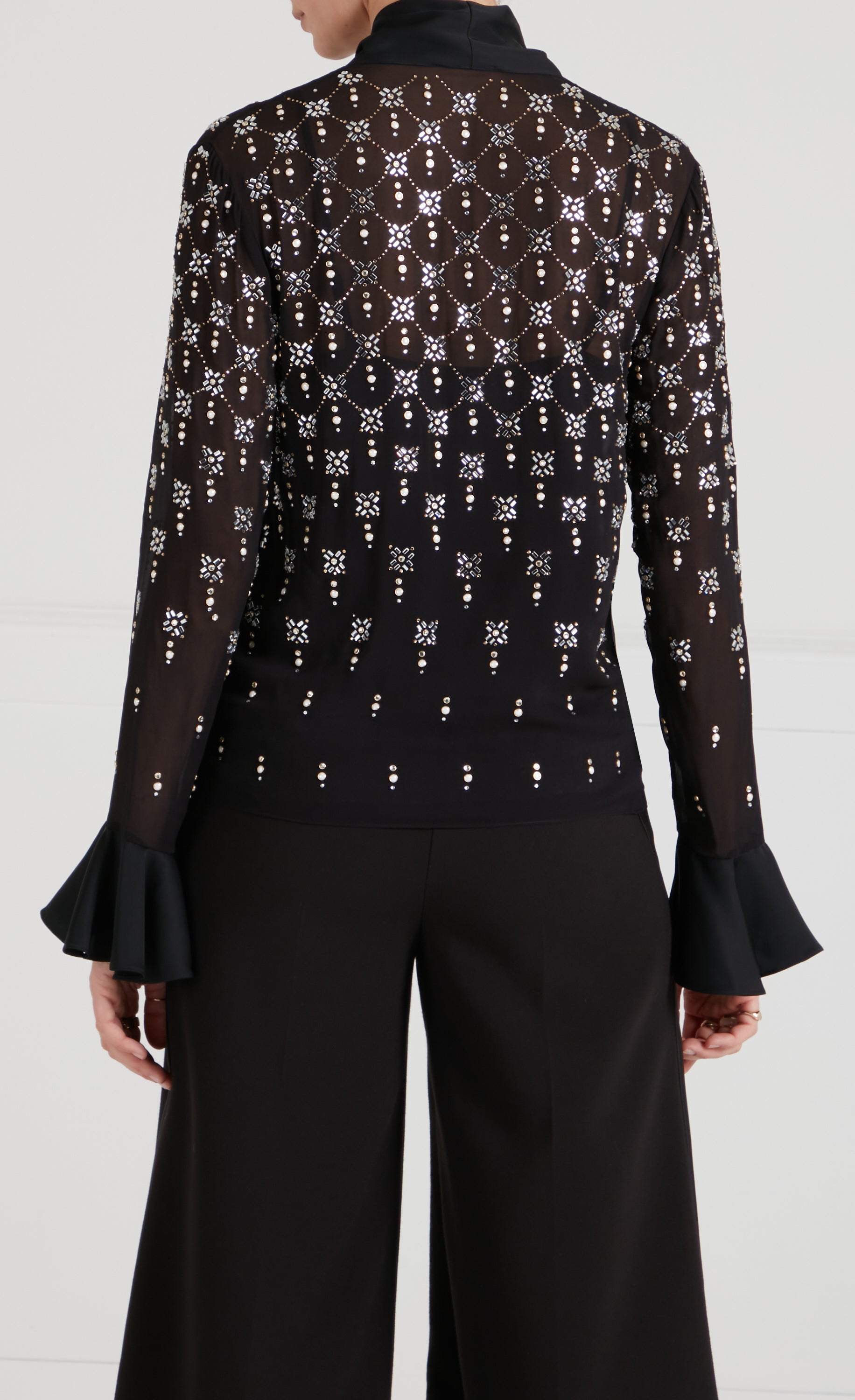 Temperley London Gallantry Blouse bluzka czarna z perełkami