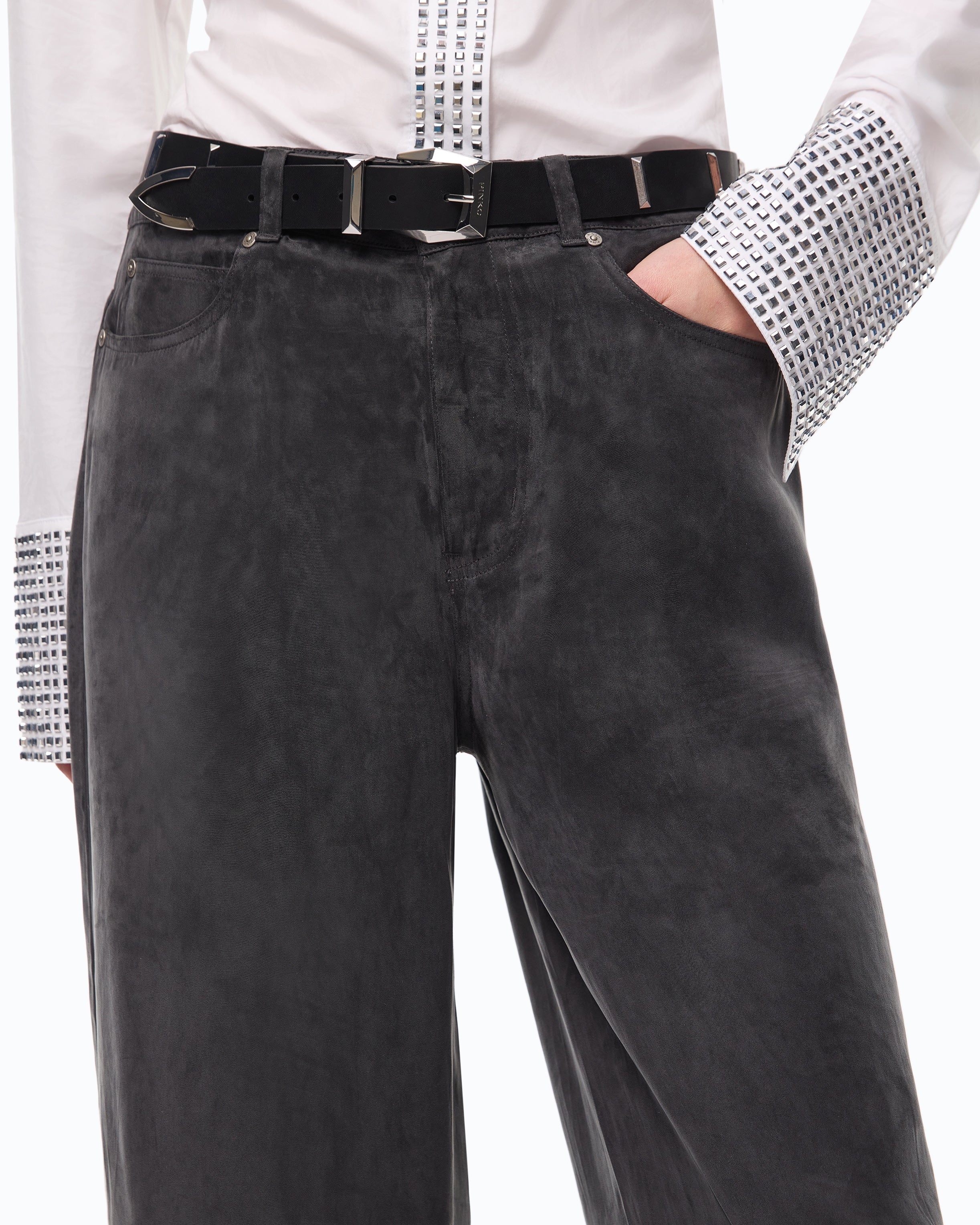 Pinko Porta Pants spodnie palazzo czarne welurowe