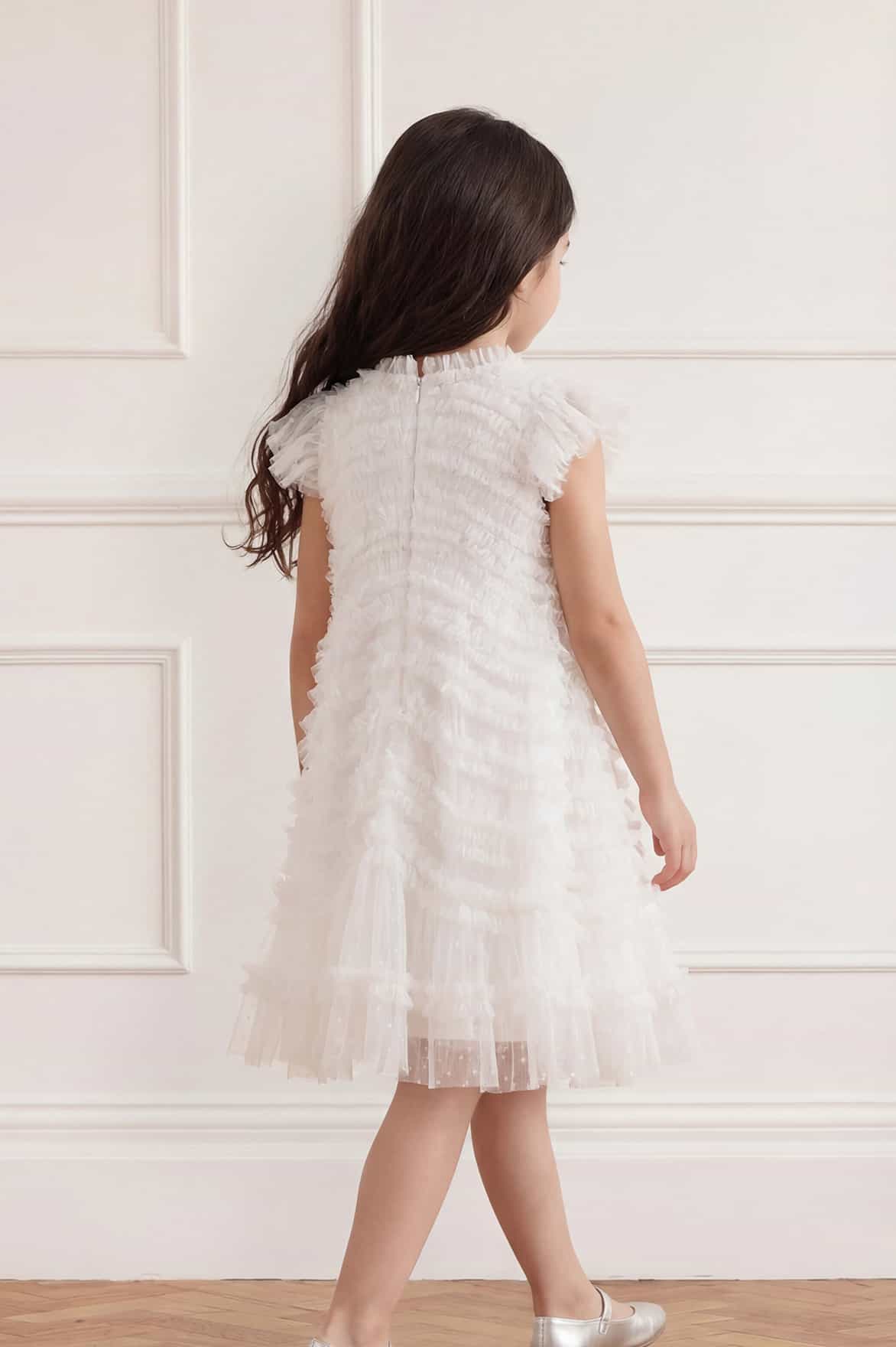 Needle & Thread Amara Ruffle Sleeve Kids Dress sukienka biała tiulowa