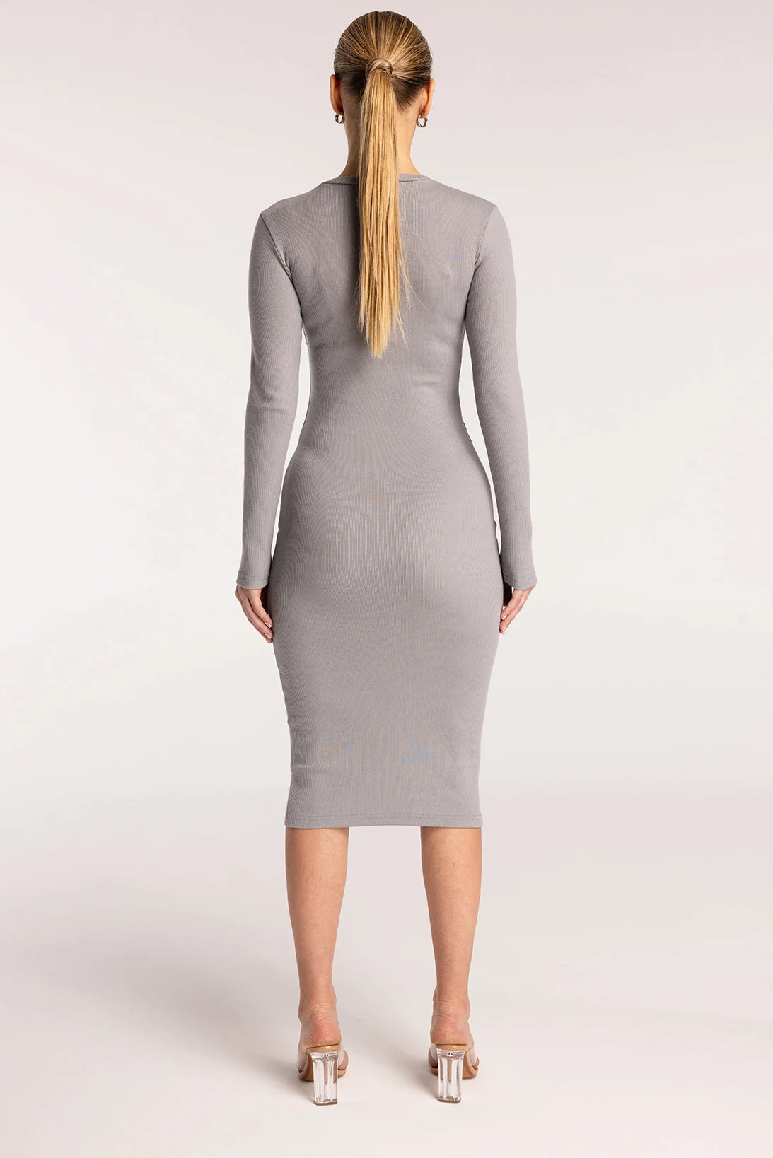 Nudyess Eos prążkowana sukienka midi gray