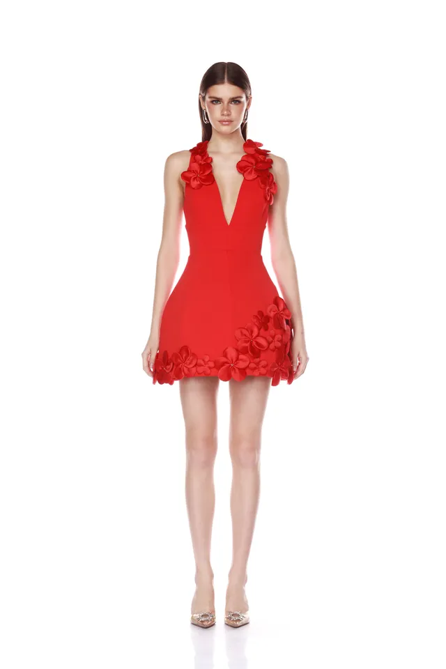 Bronx and Banco Estelle Red sukienka mini czerwona dekolt V