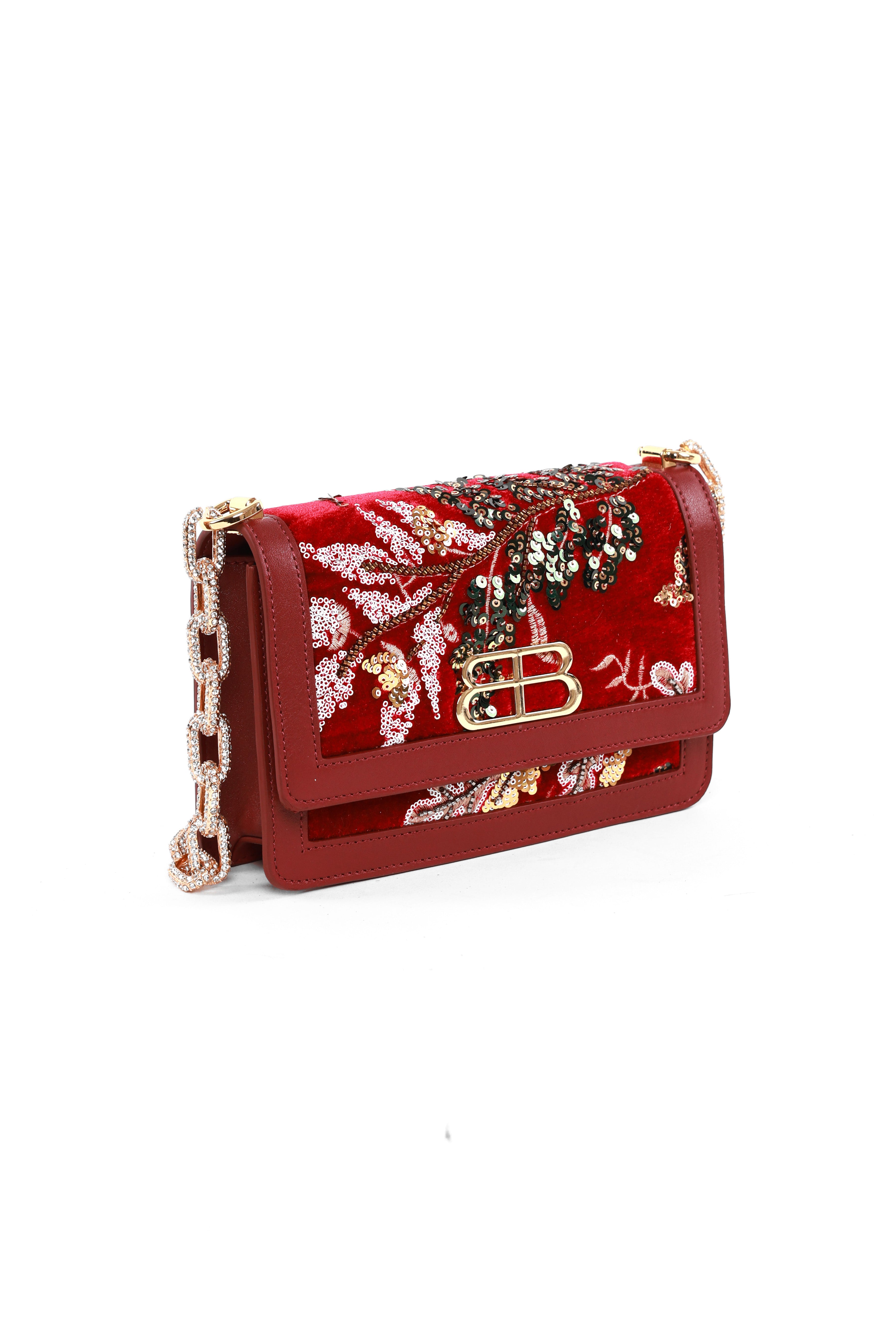 Bronx and Banco Velvet torebka crossbody czerwona haftowana