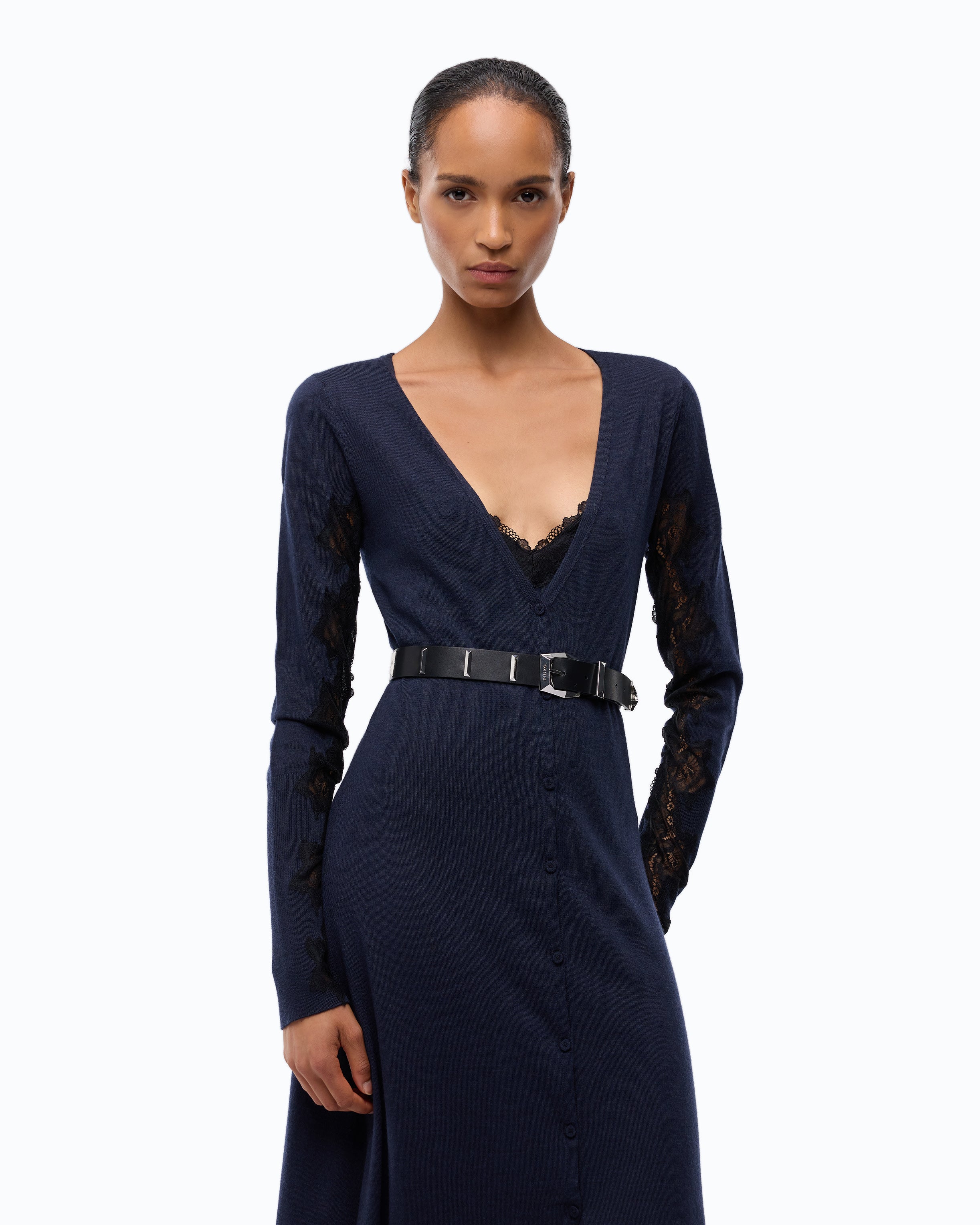 Pinko Ululato Dress sukienka midi wełniana niebieska