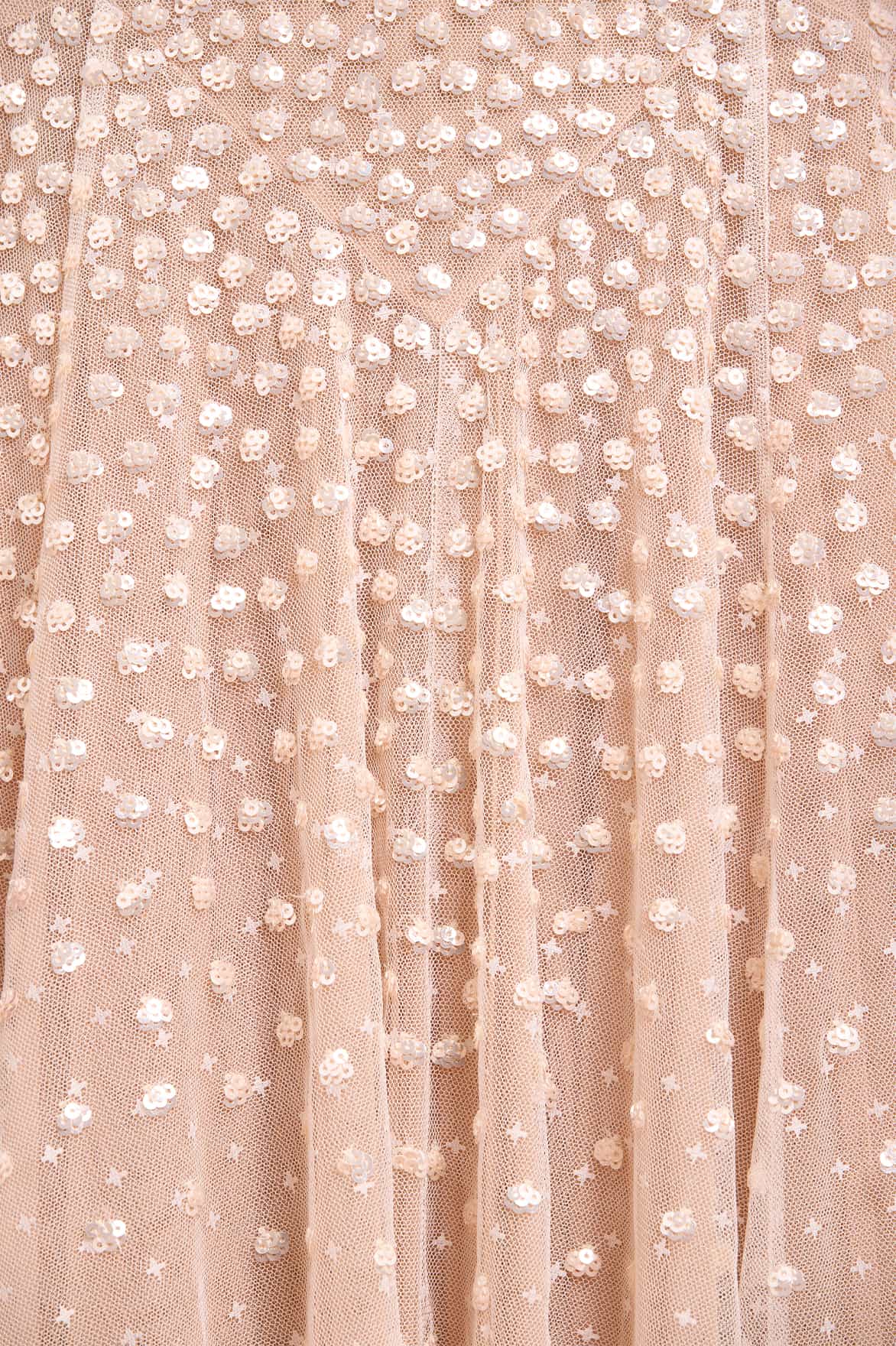 Needle & Thread Sequin Cascade sukienka kremowa cekiny maxi
