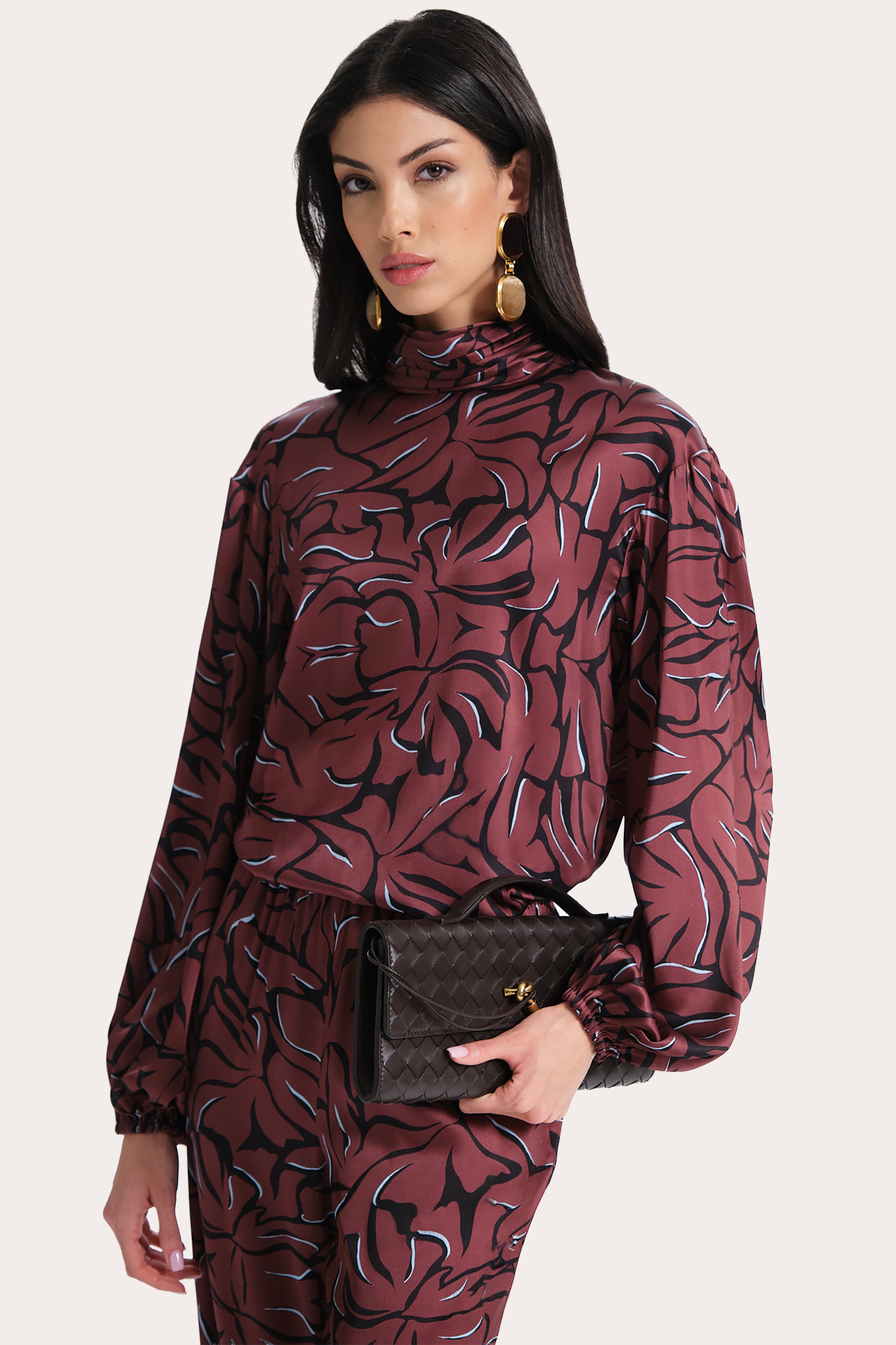 Elie Tahari Naya Silk bluzka Noir Coral jedwabna