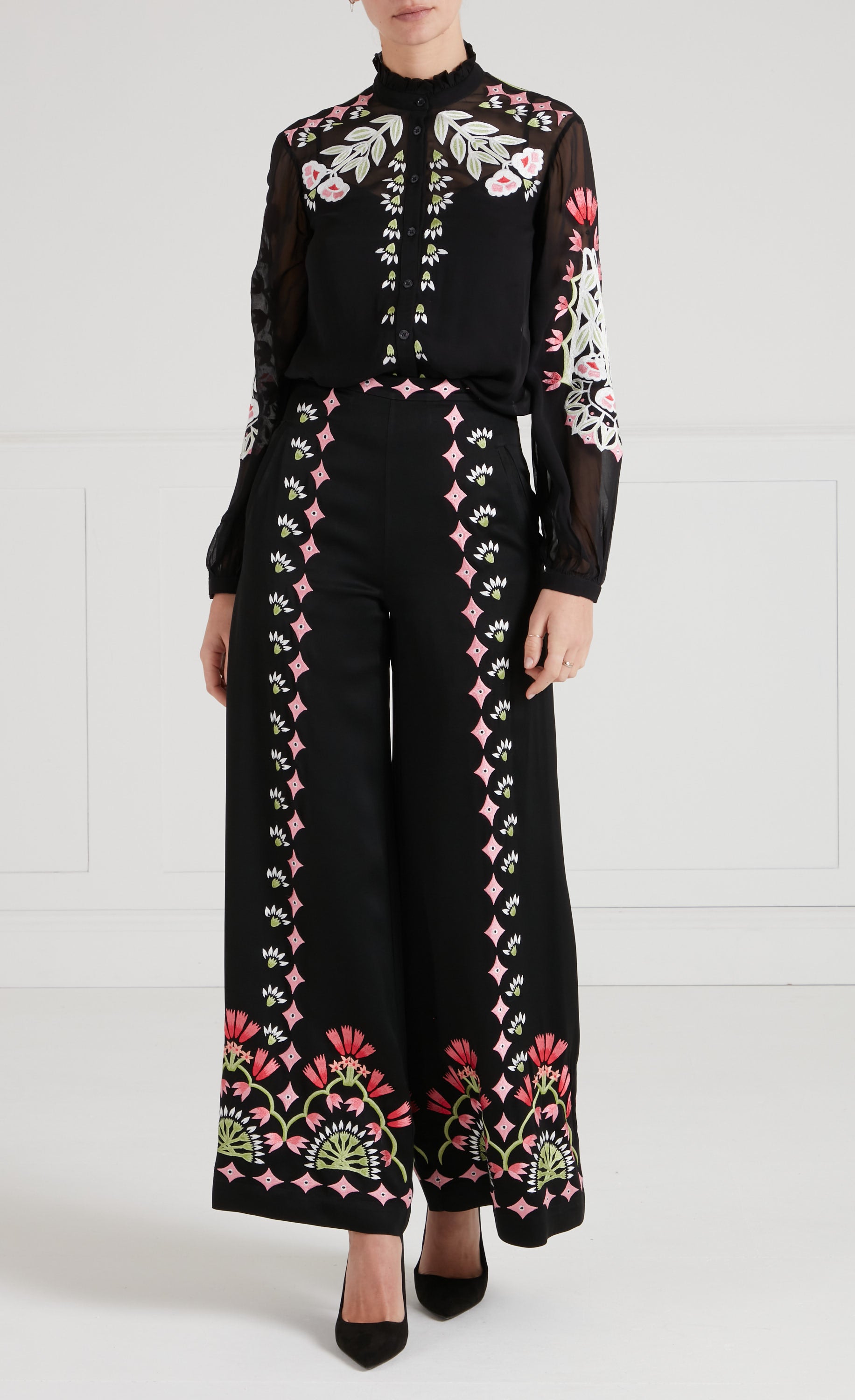 Temperley London Rosalba koszula haftowana czarna szyfon