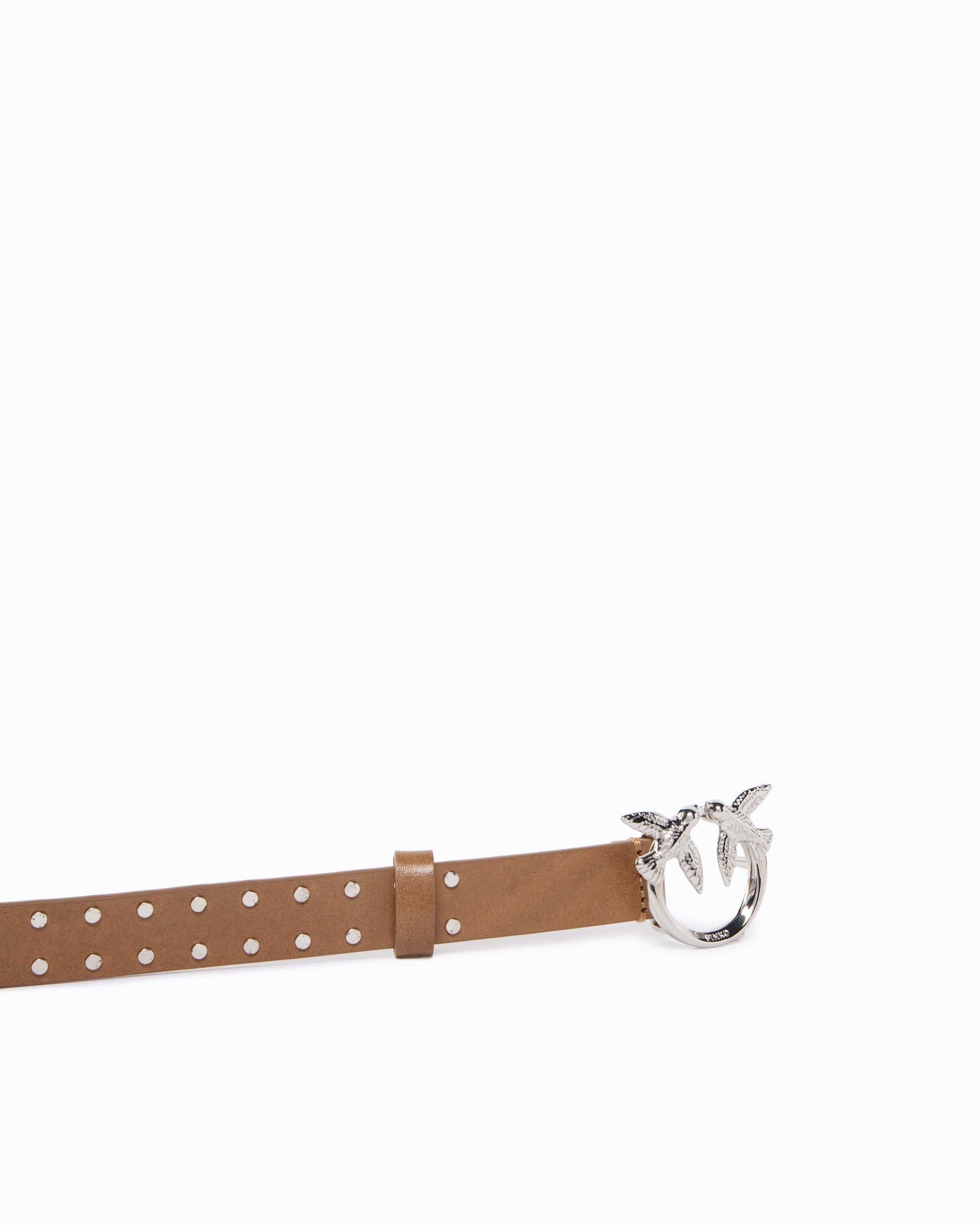 Pinko Love Belt pasek skórzany beżowy 2 cm ćwieki