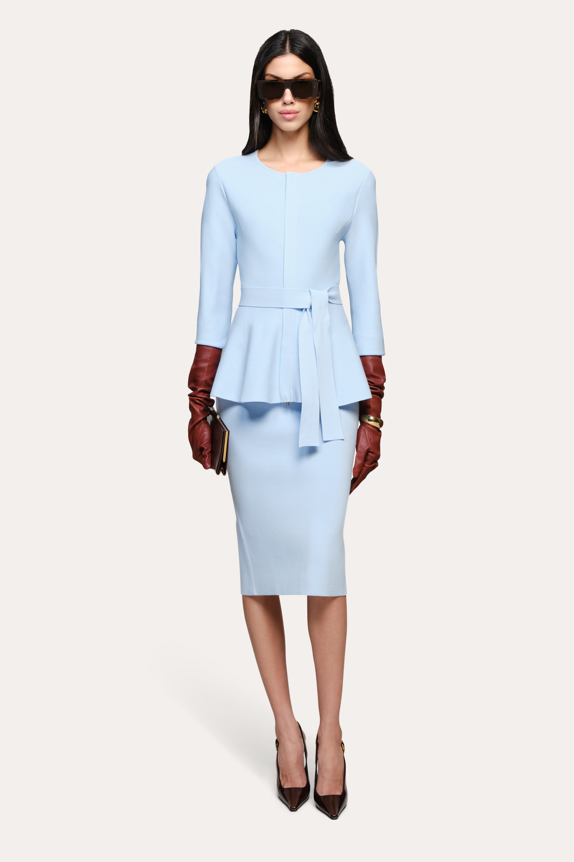 Elie Tahari Mila Milano Sculpt sukienka Ice Blue midi