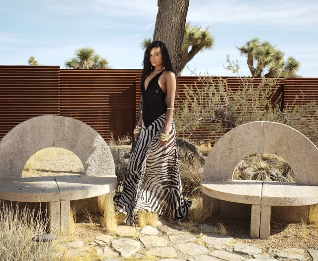 Delfi Collective Antonella sukienka czarna jedwabna zebra