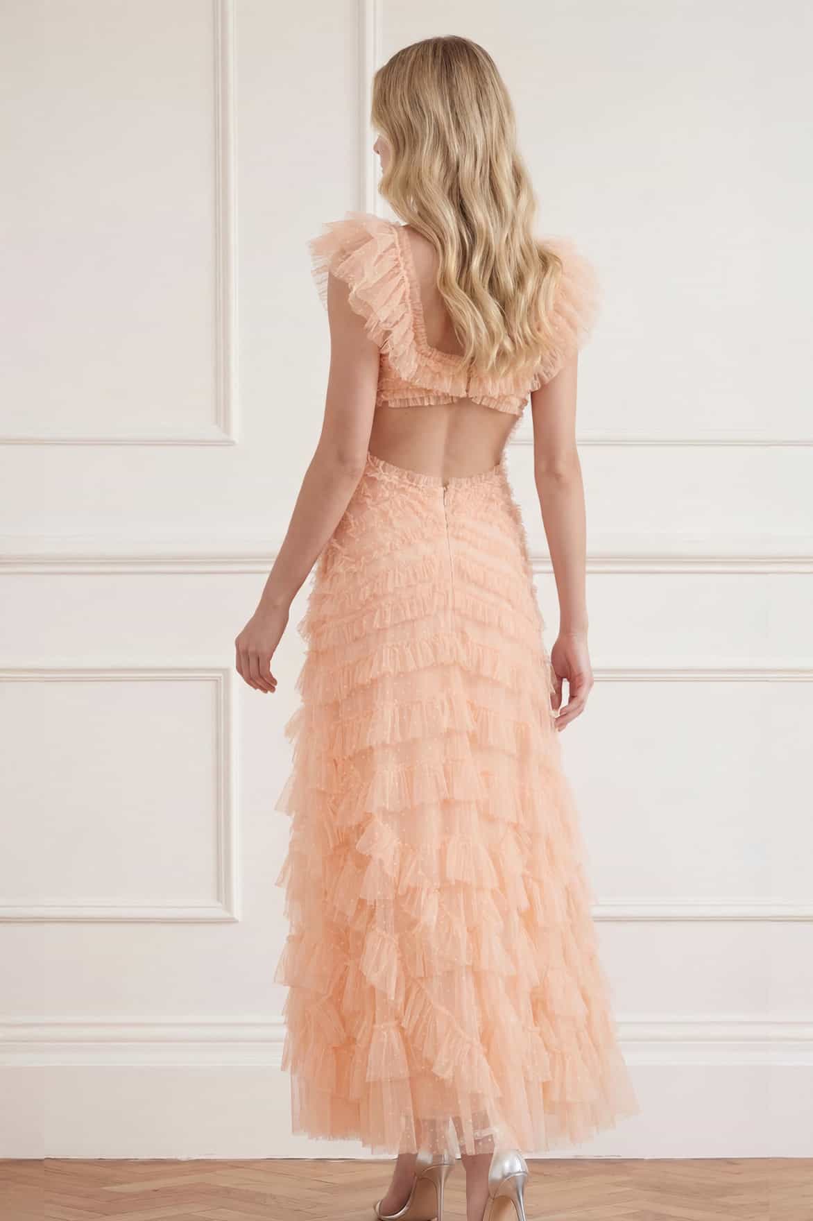 Needle & Thread Lola Backless suknia Pink odkryte plecy