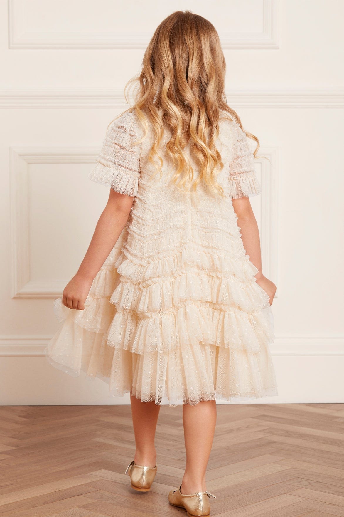 Needle & Thread Valentine Ruffle Kids Dress sukienka kremowa tiulowa