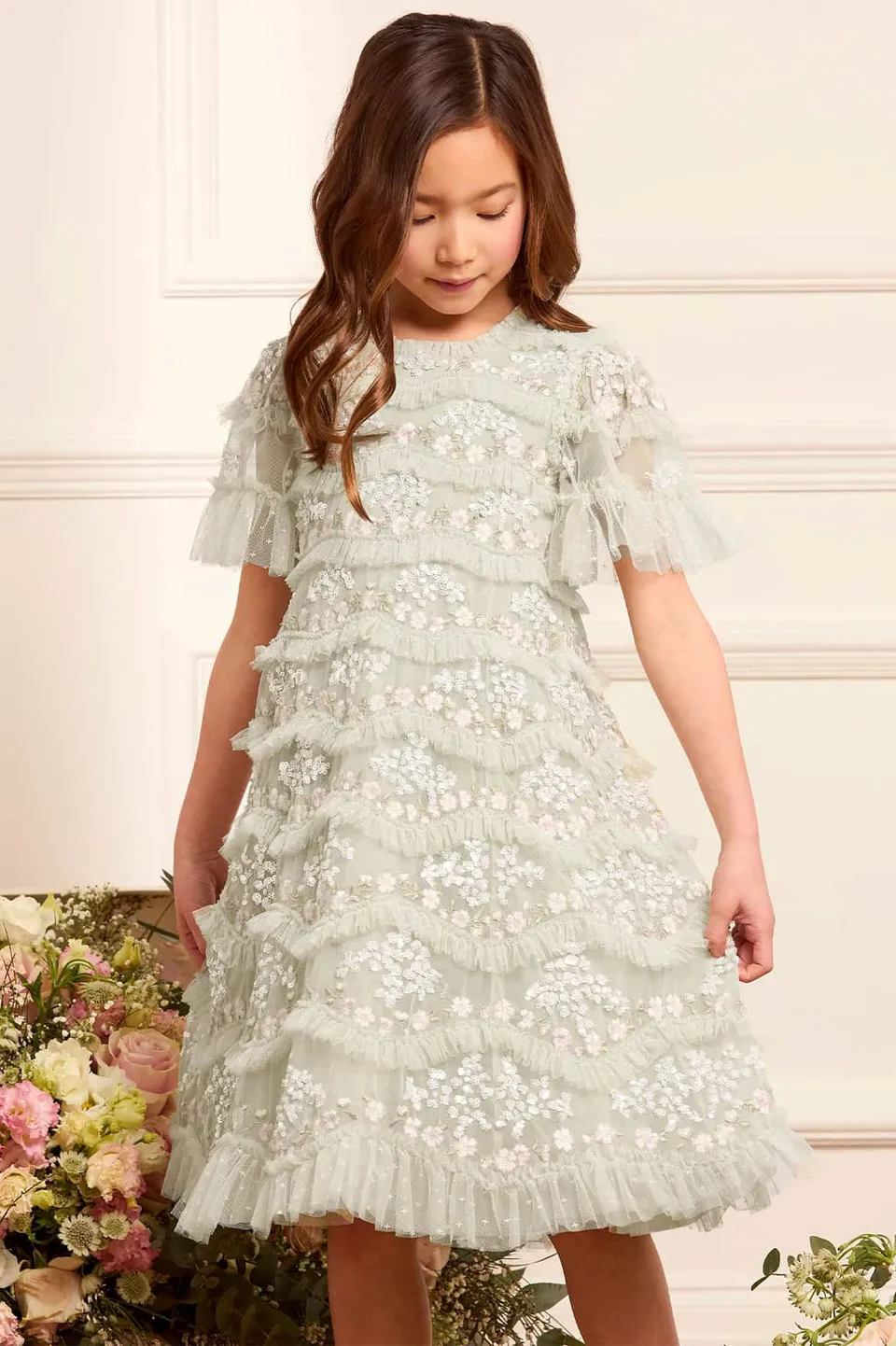 Needle & Thread Daisy Wave Kids Dress sukienka zielona