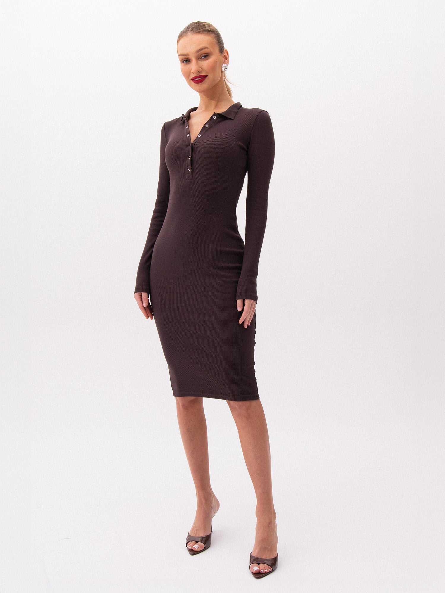 Nudyess Ariadna sukienka midi polo Brown bawełna