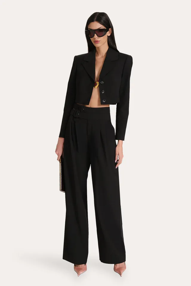Elie Tahari Sierra Tropical spodnie Onyx wełniane