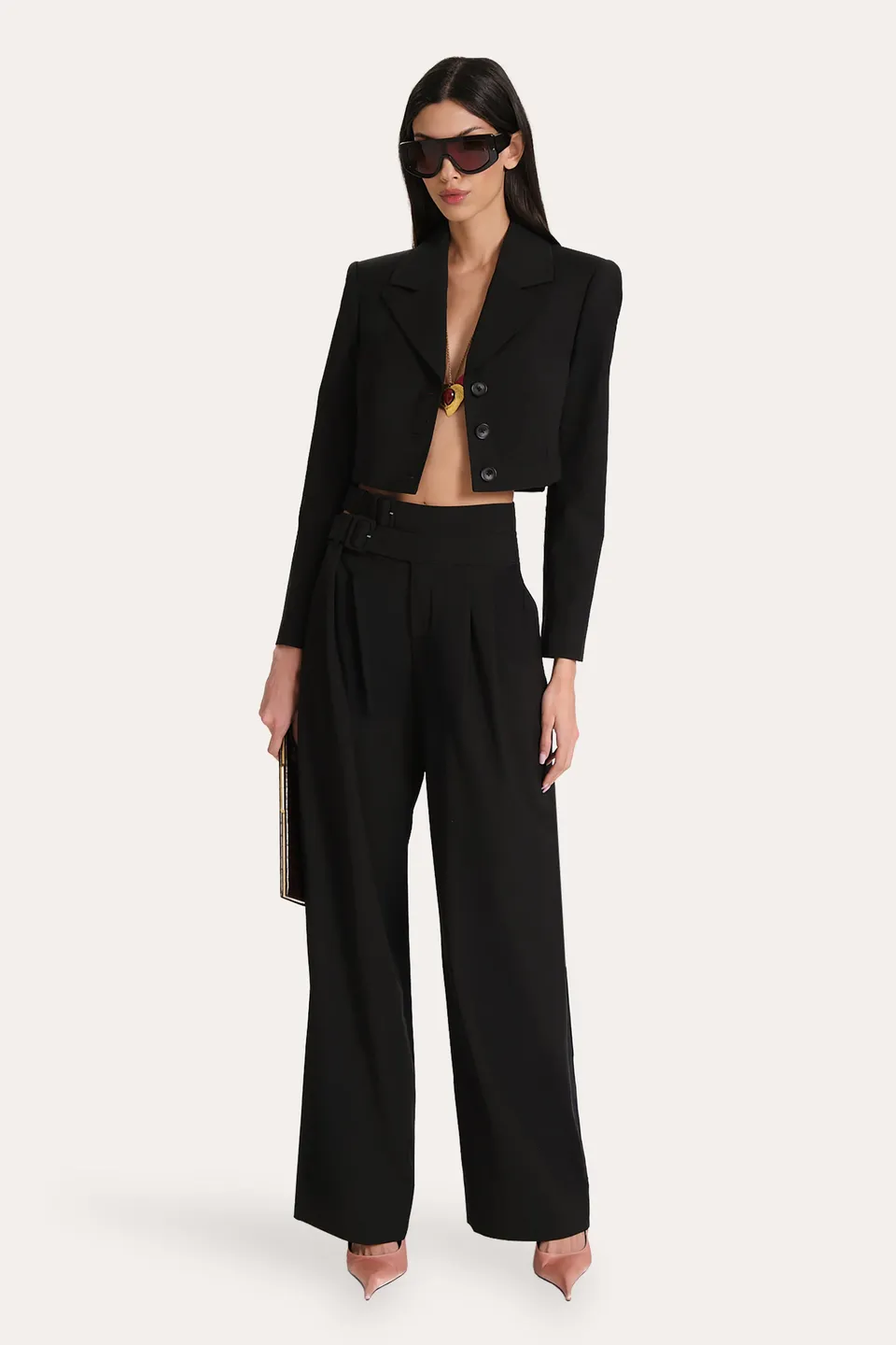 Elie Tahari Sierra Tropical spodnie Onyx wełniane