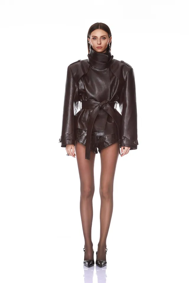 Bronx and Banco Vegan Croc Belted kurtka brązowa XS-XL