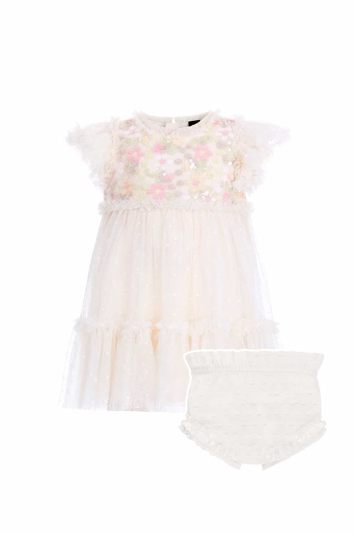 Needle & Thread Confetti Bodice Baby sukienka niemowlęca Cream cekinowa