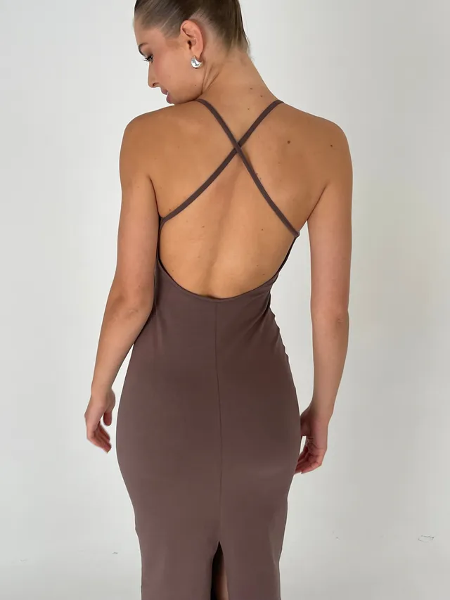 Nudyess Hola w790 sukienka maxi chocolate plecy