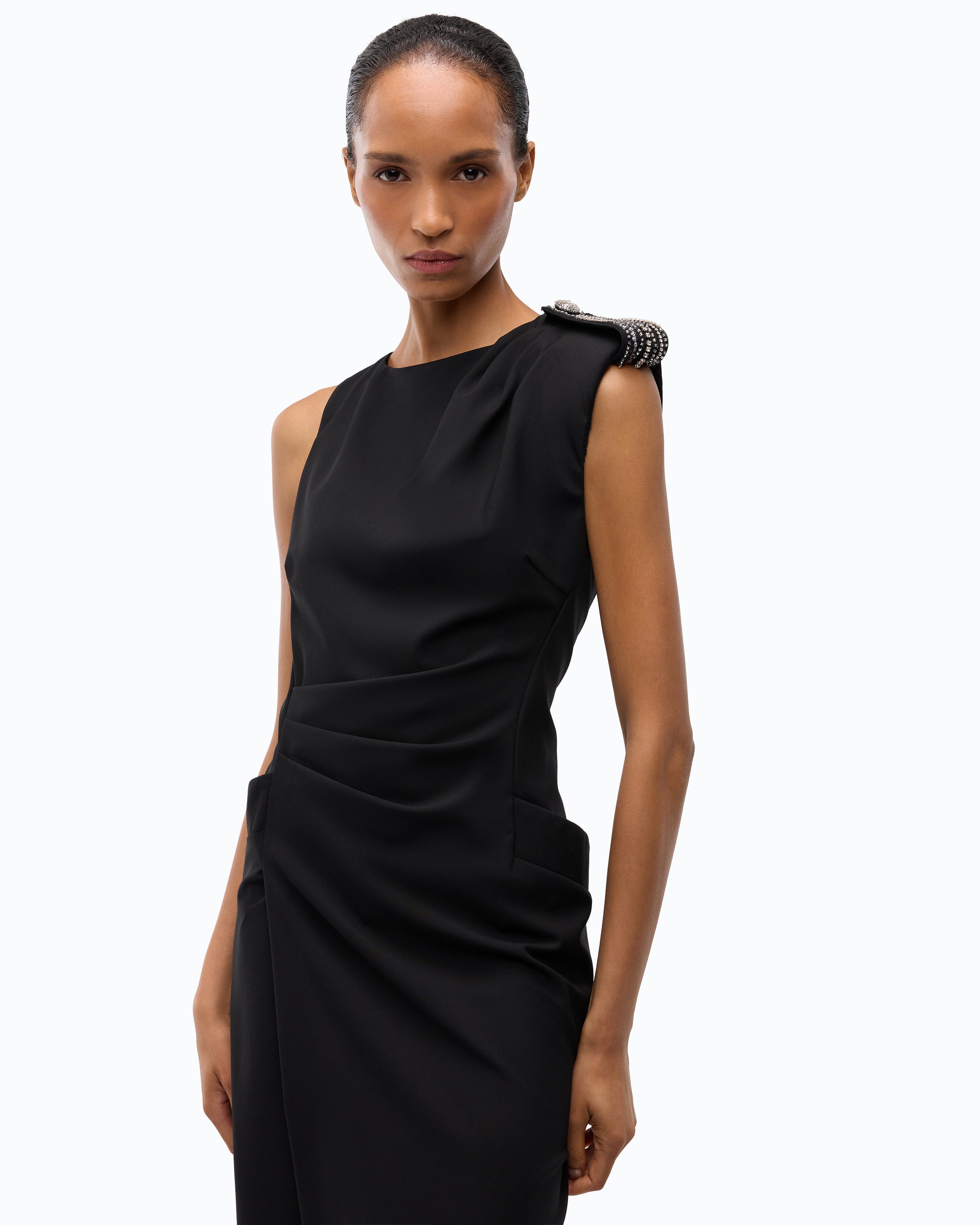 Pinko Ulysse Dress sukienka ołówkowa midi czarna z kryształkami