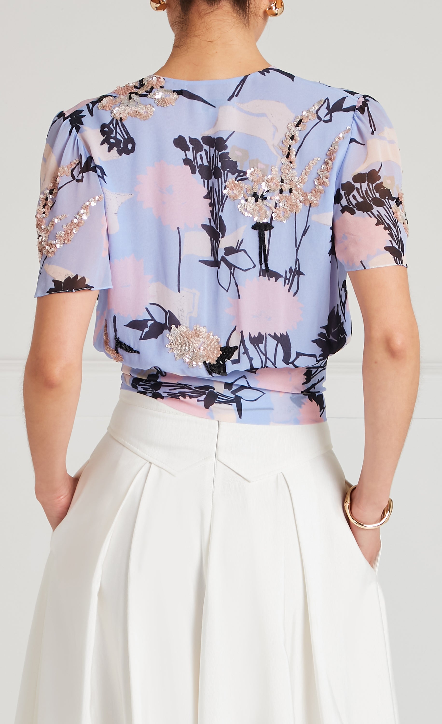 Temperley London Maisie bluzka Lavender Blue półprzezroczysta