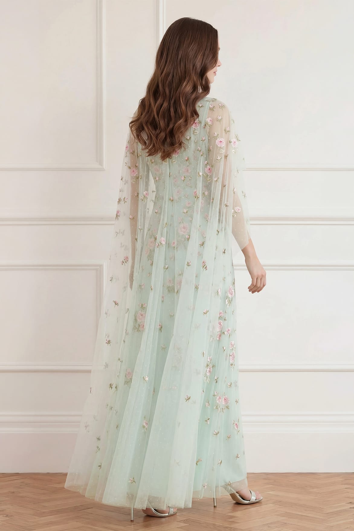 Needle & Thread Rose Bloom Cape Gown suknia zielona haft