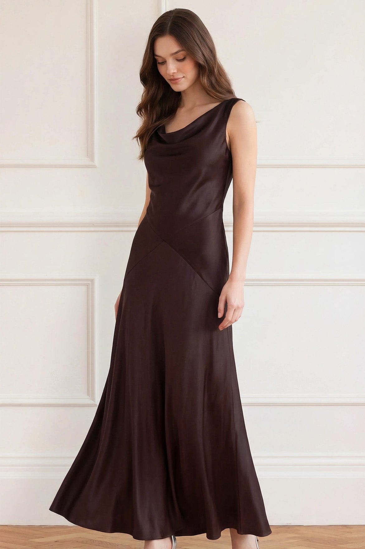 Needle & Thread Evangeline Satin sukienka maxi brown satynowa